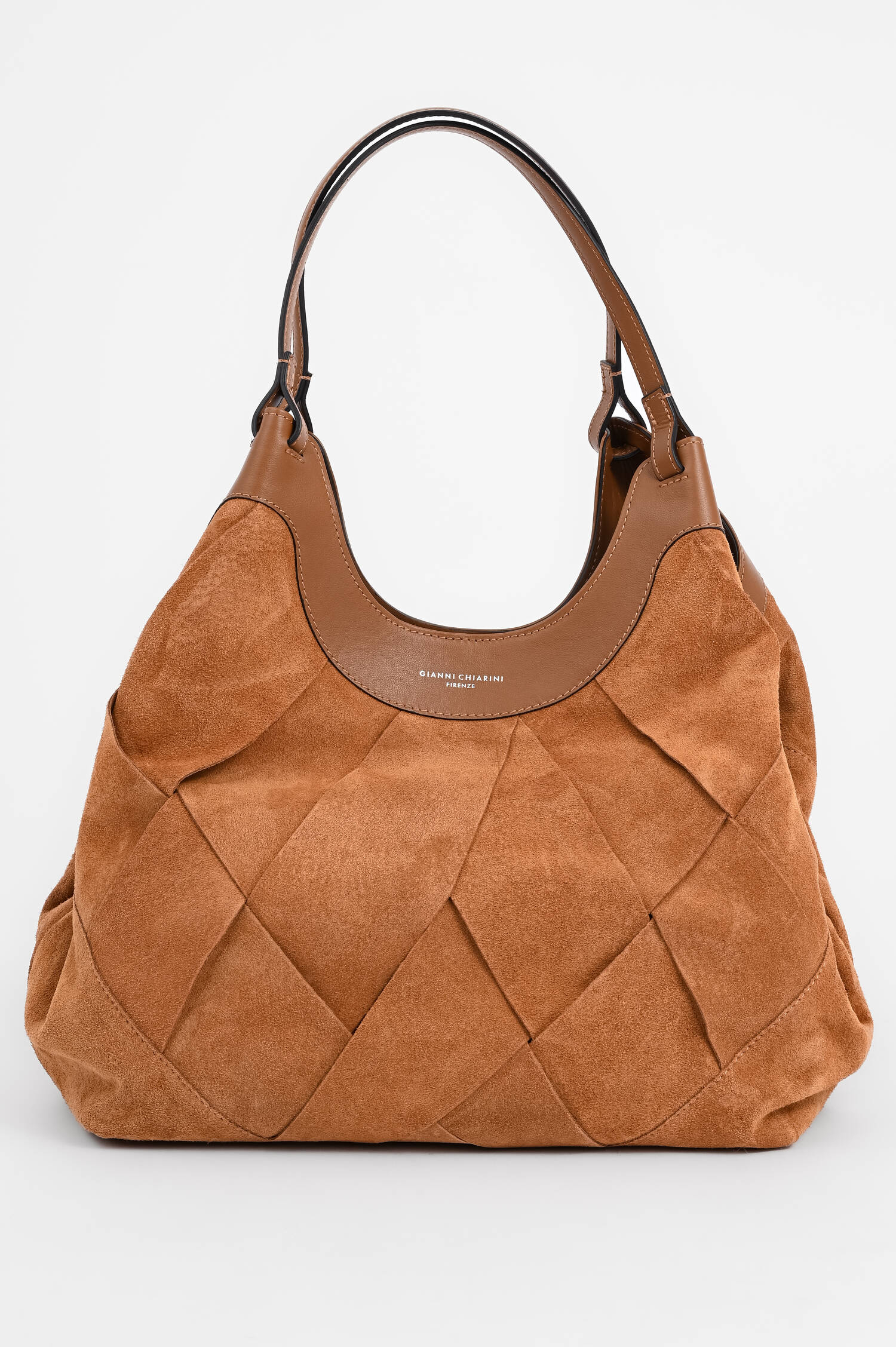 Shopper DUA aus geflochtenem Veloursleder in Camel