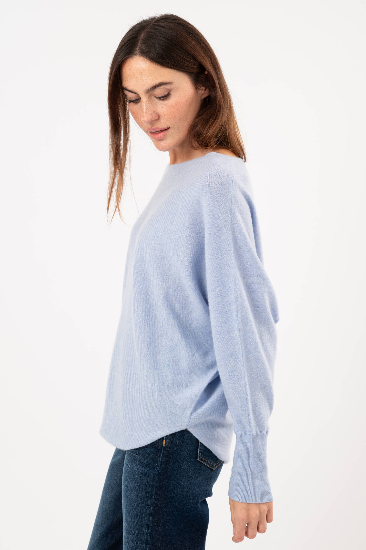 Cashmere-Pullover in Pastellblau meliert