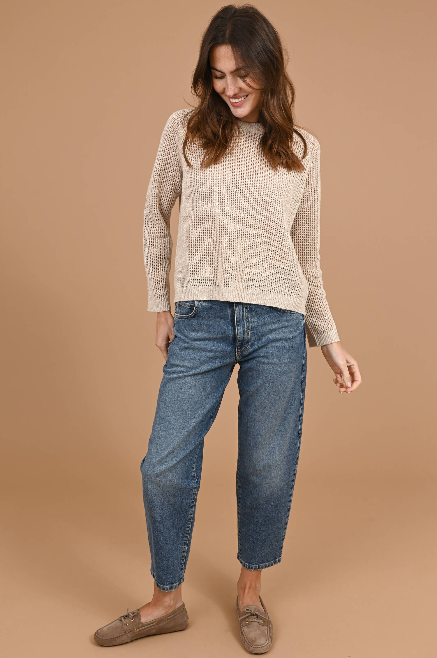 Grobstrick Cashmere-Leinen Pullover in Beige Grobstrick Cashmere-Leinen Pullover in Beige