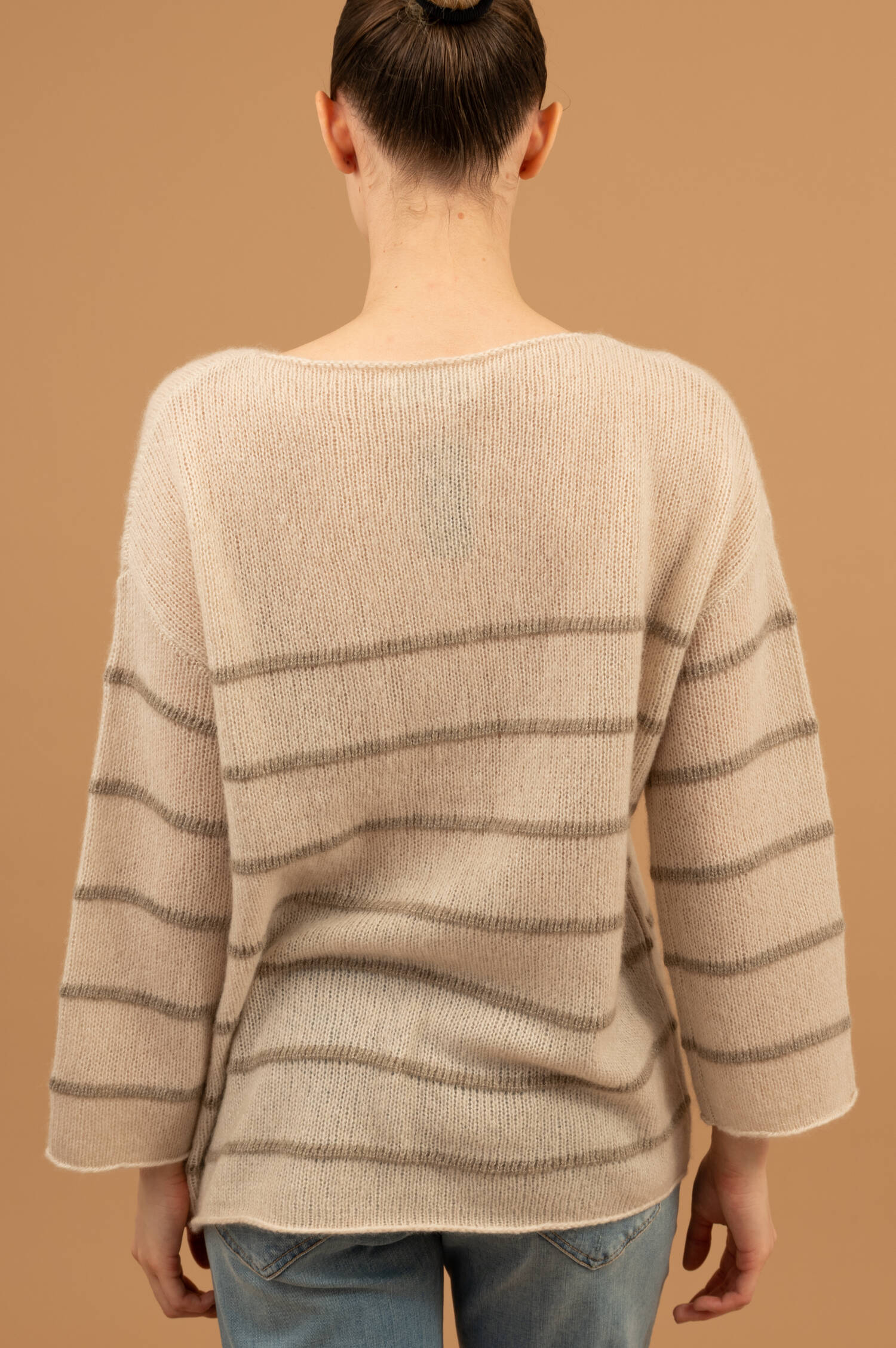 Cashmere-Seiden Pullover in Beige/Grau Cashmere-Seiden Pullover in Beige/Grau