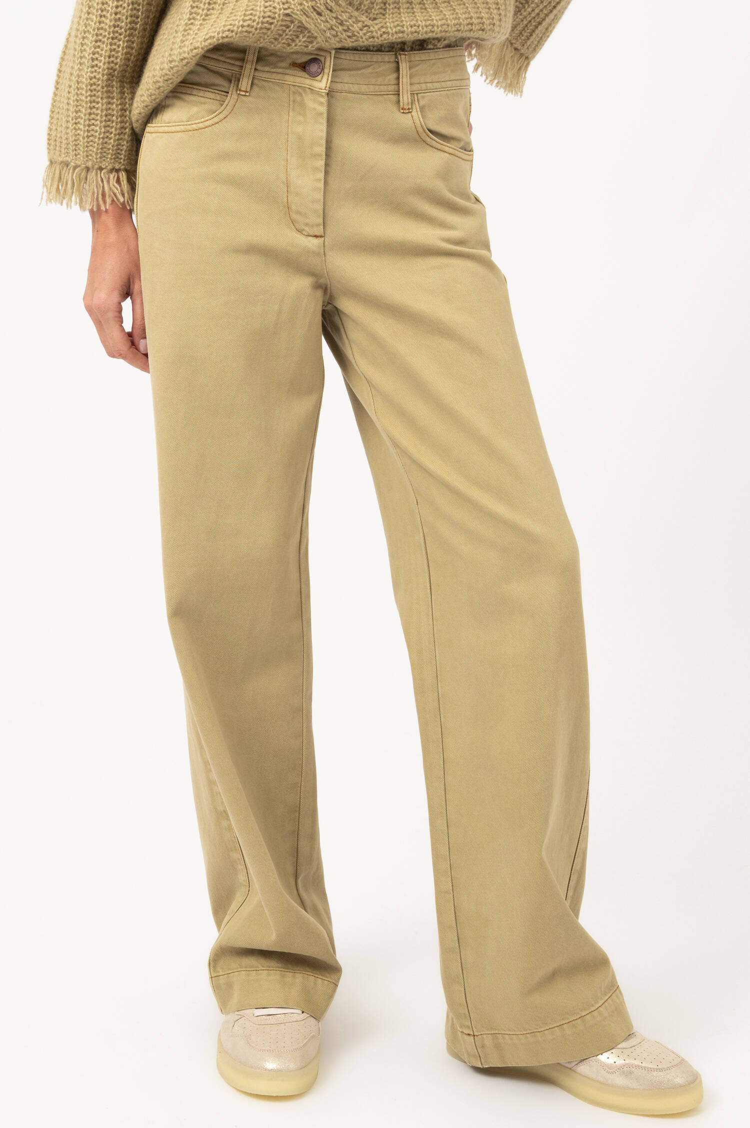 Wide-Leg-Jeans in Oliv