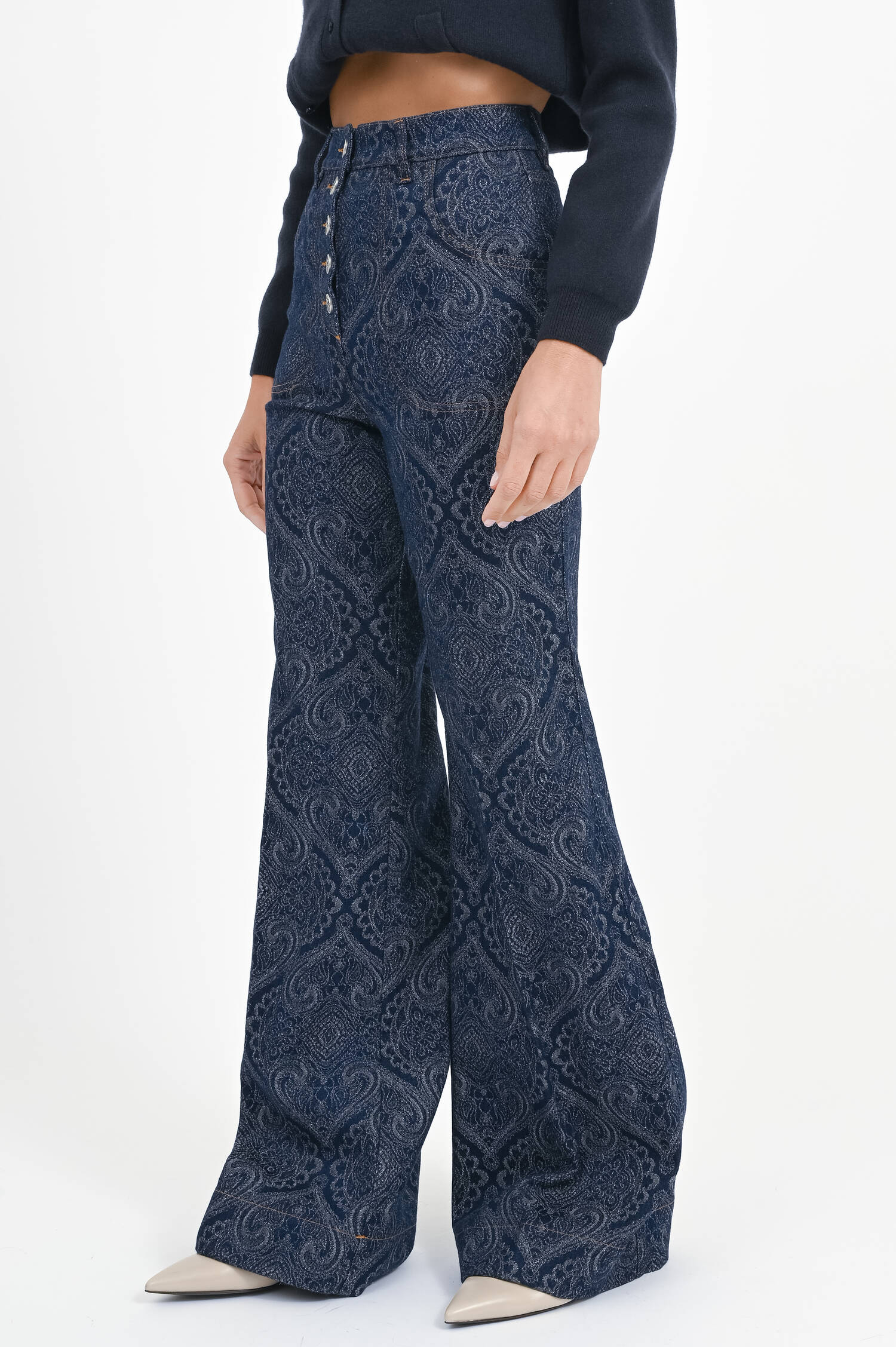 Jaquard Schlaghose in Denim 