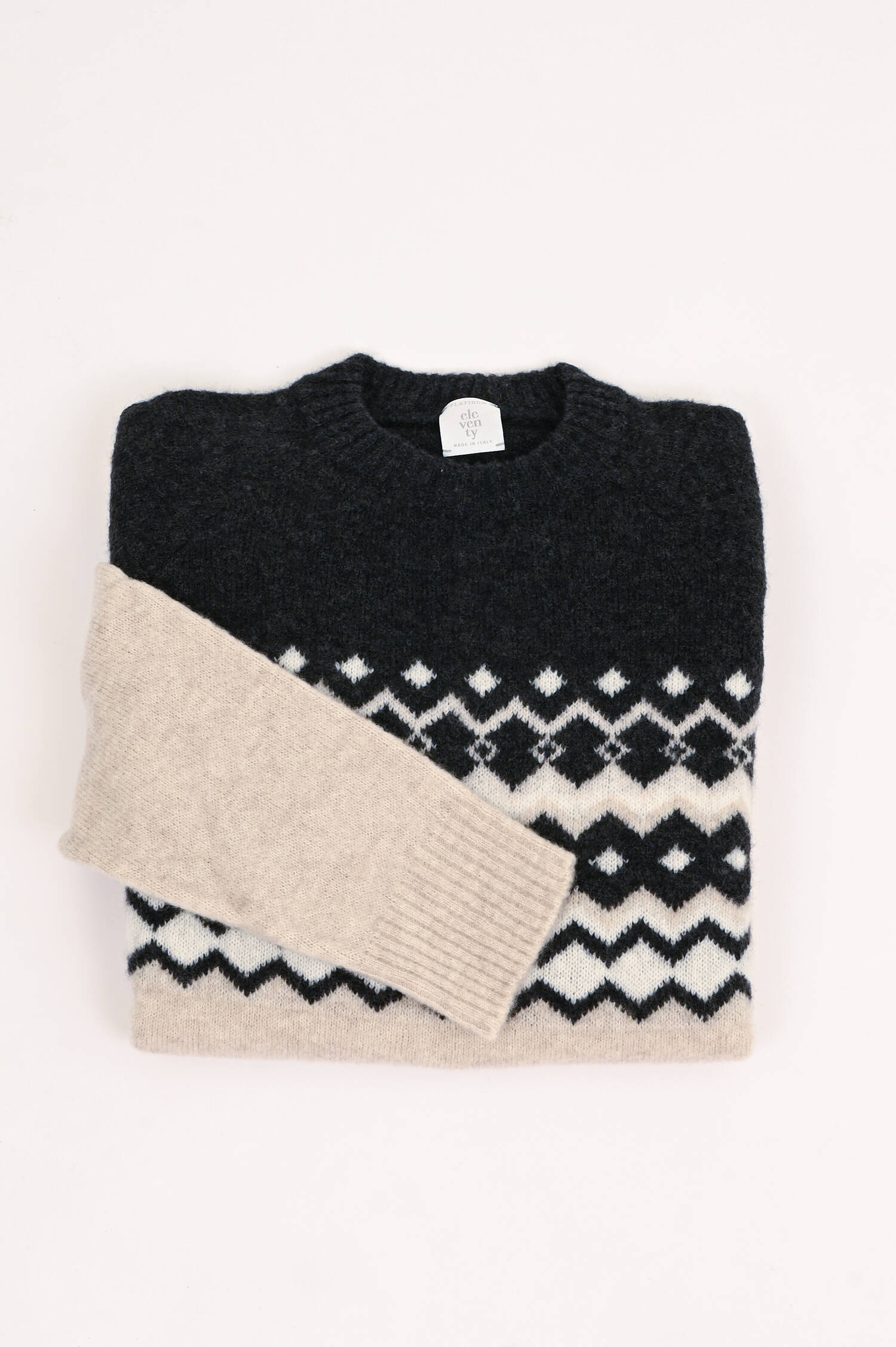 Cashmix-Strickpullover Beige/Schwarz