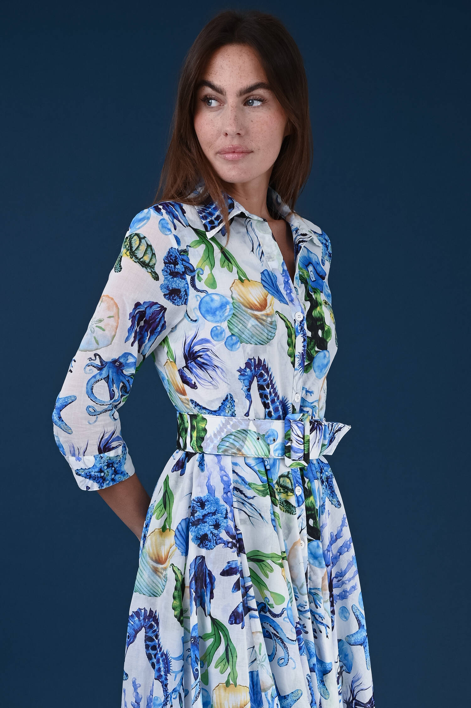 Kleid ASTER in Blau/Weiß gemuster