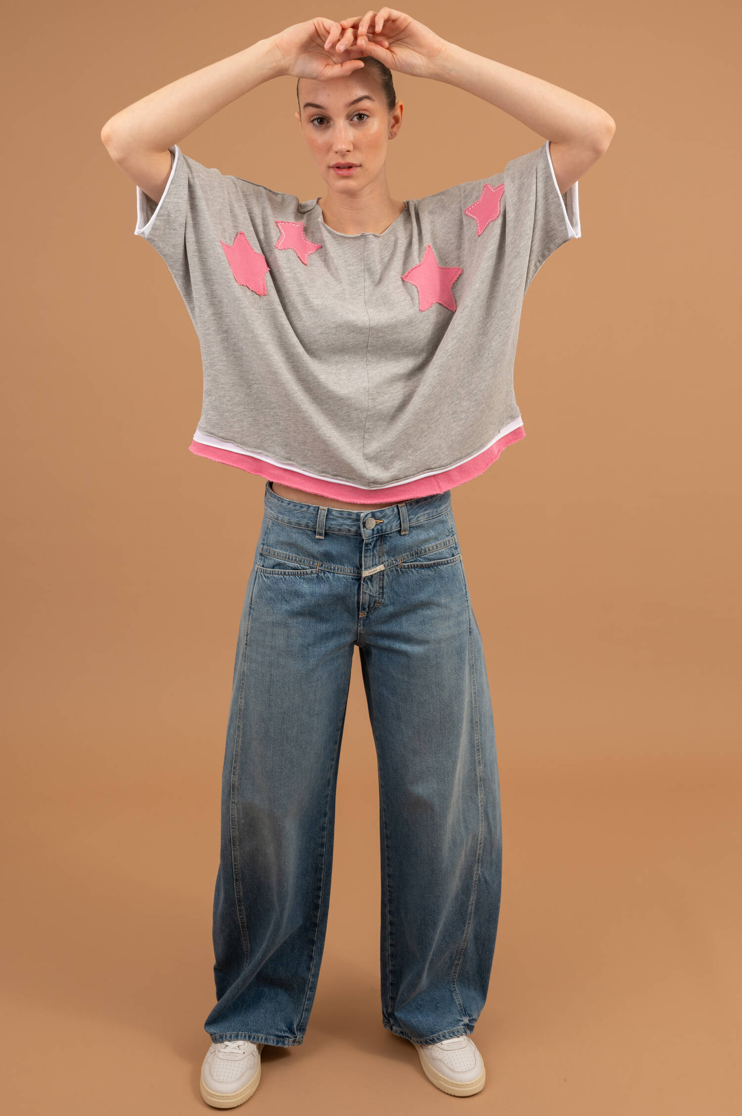 T-Shirt RUMBIA in Grau/Rosa/Weiß