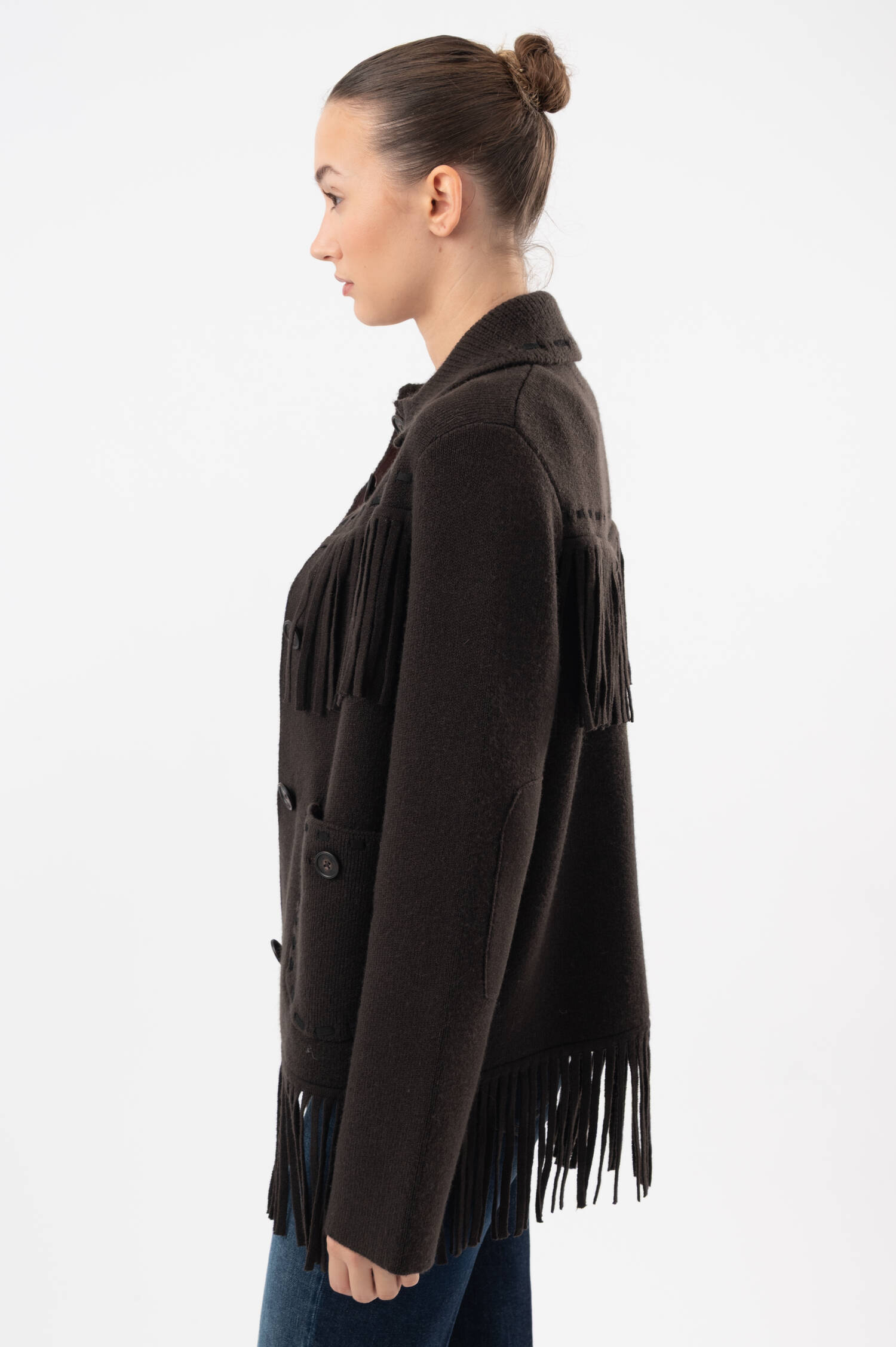 Cashmere-Woll-Western-Fransenjacke in Dunkelbraun Cashmere-Woll-Western-Fransenjacke in Dunkelbraun