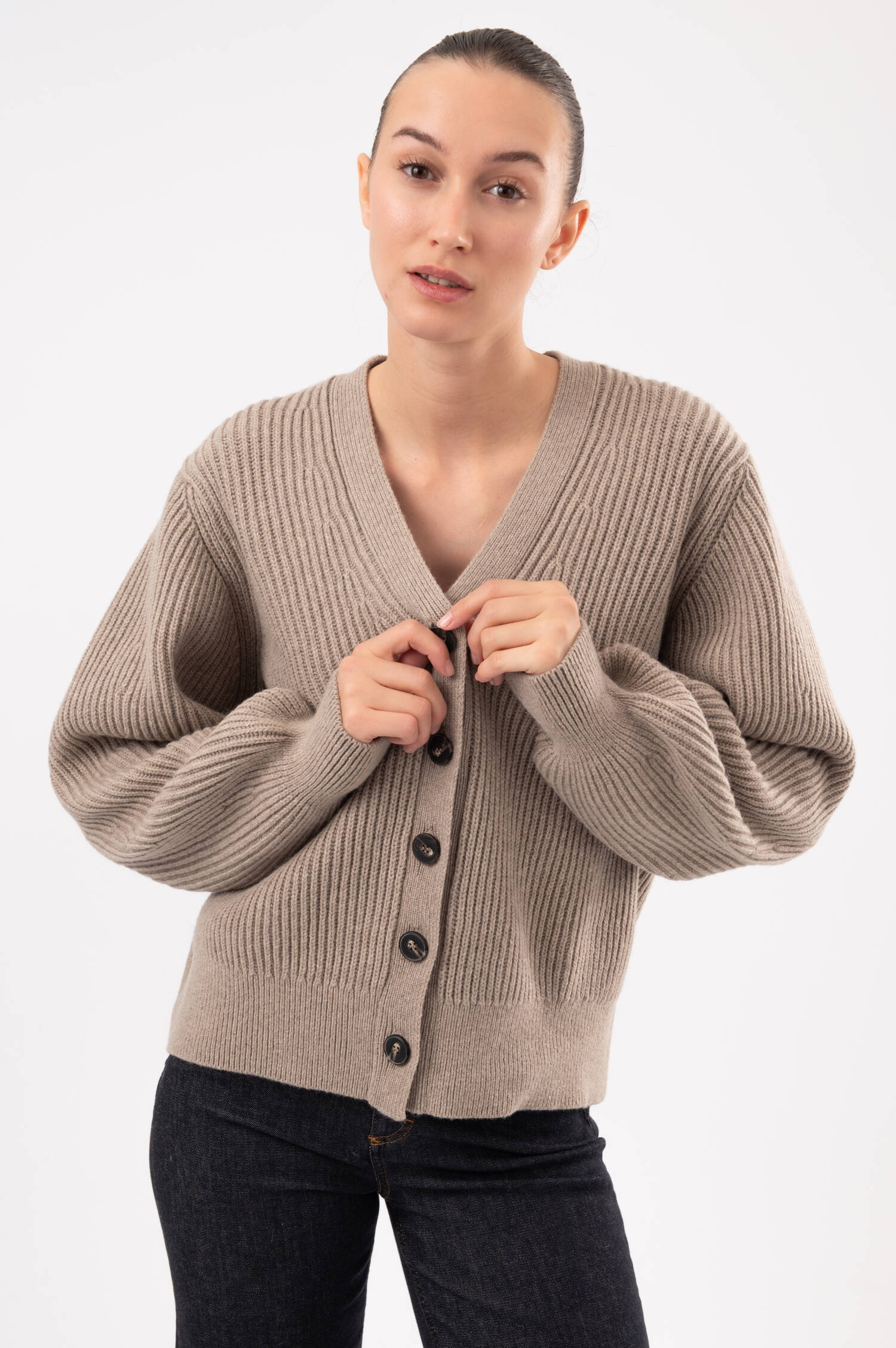 Rippstrick-Jacke aus Wolle in Beige Rippstrick-Jacke aus Wolle in Beige