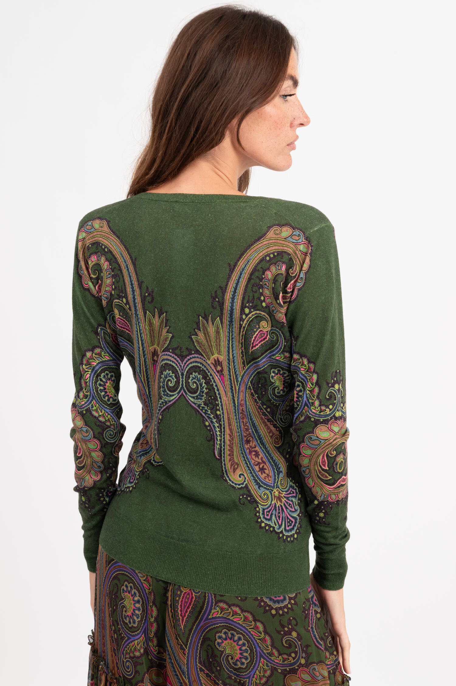 Pullover mit Paisley Print in Dunkelgrün Pullover mit Paisley Print in Dunkelgrün
