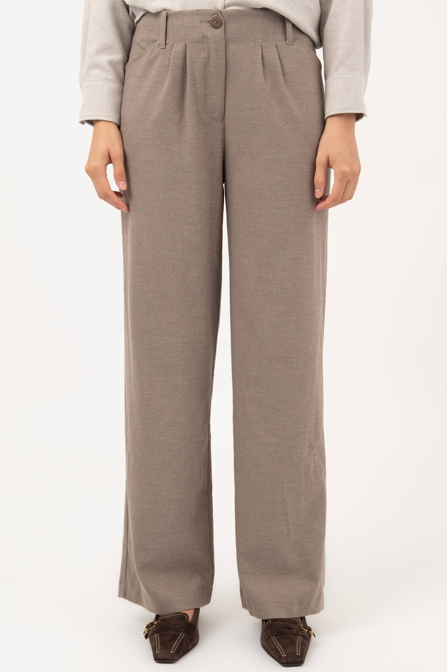 Wide-Leg-Bundfaltenhose in Beige