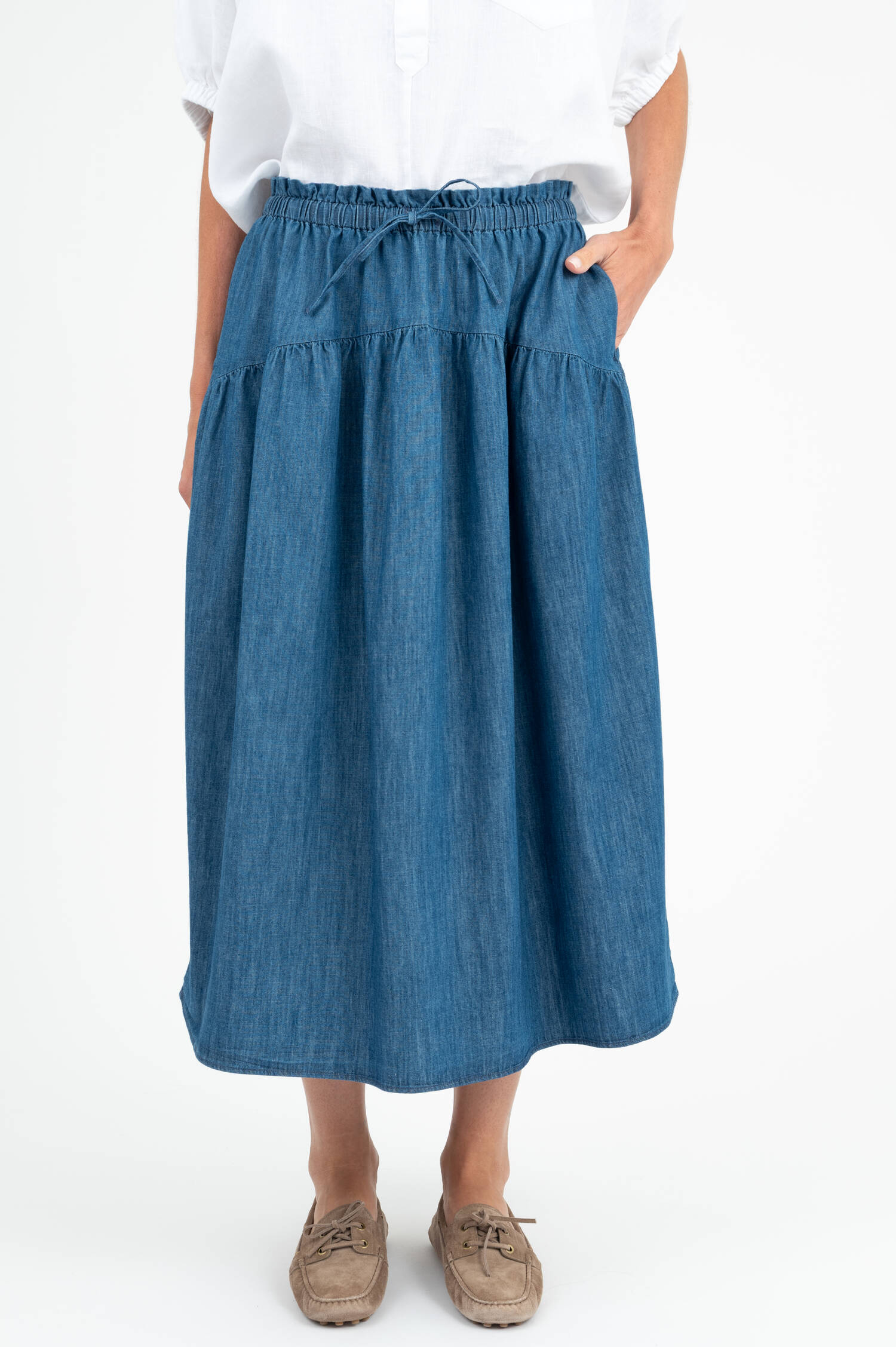 Midi Denimrock PALMA in Mittelblau Midi Denimrock PALMA in Mittelblau