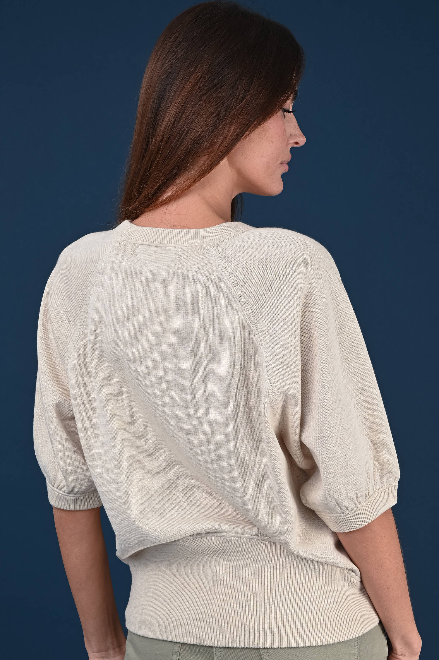 Pullover mit halblangen Puffärmel Ivorybeige