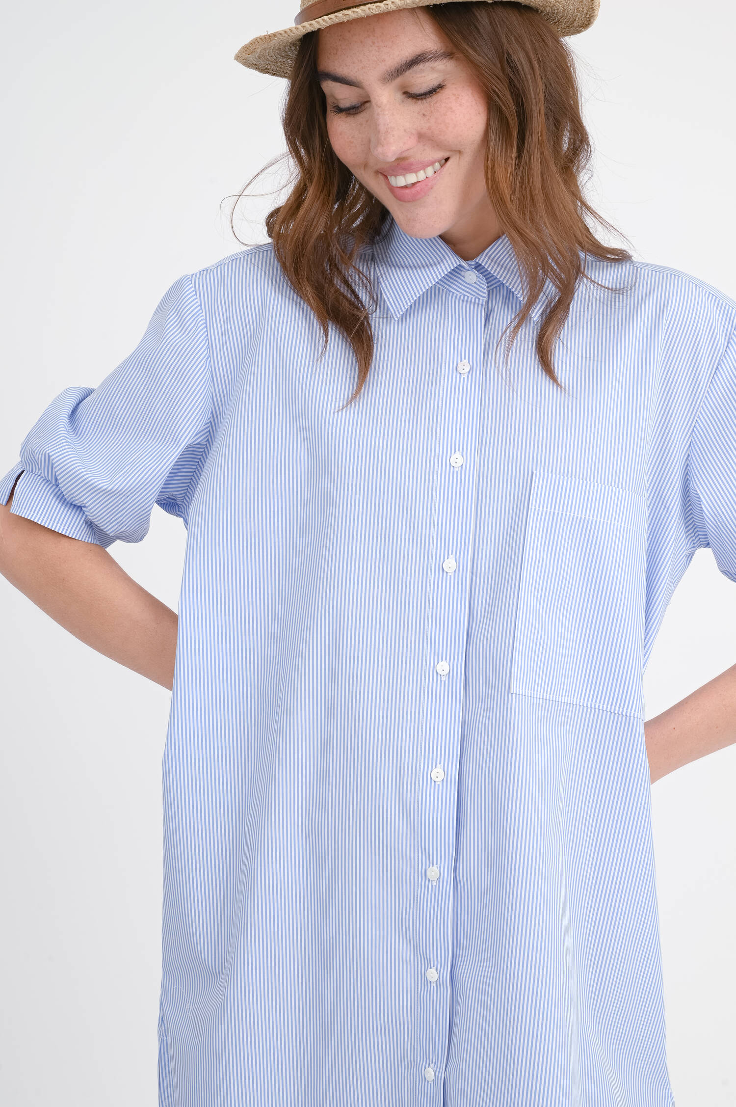 Blusenkleid OTESSA in Mittelblau/Weiß gestreift