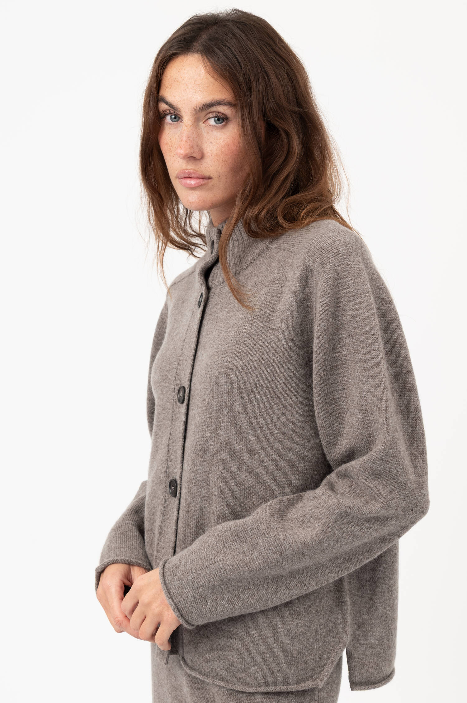 Woll-Cardigan in Taupe meliert Woll-Cardigan in Taupe meliert