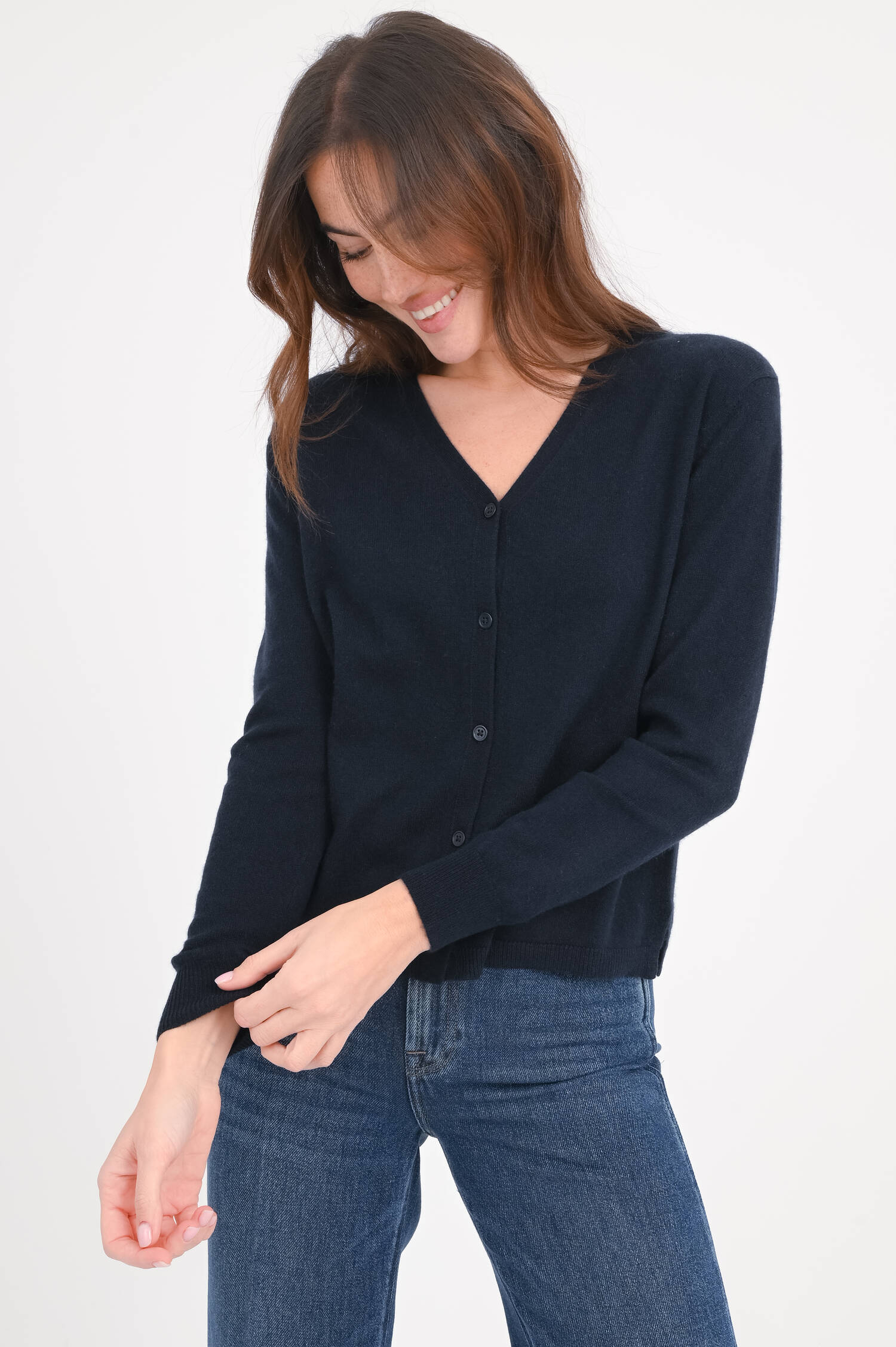 Cashmere-Strickweste mit V-Neck in Navy