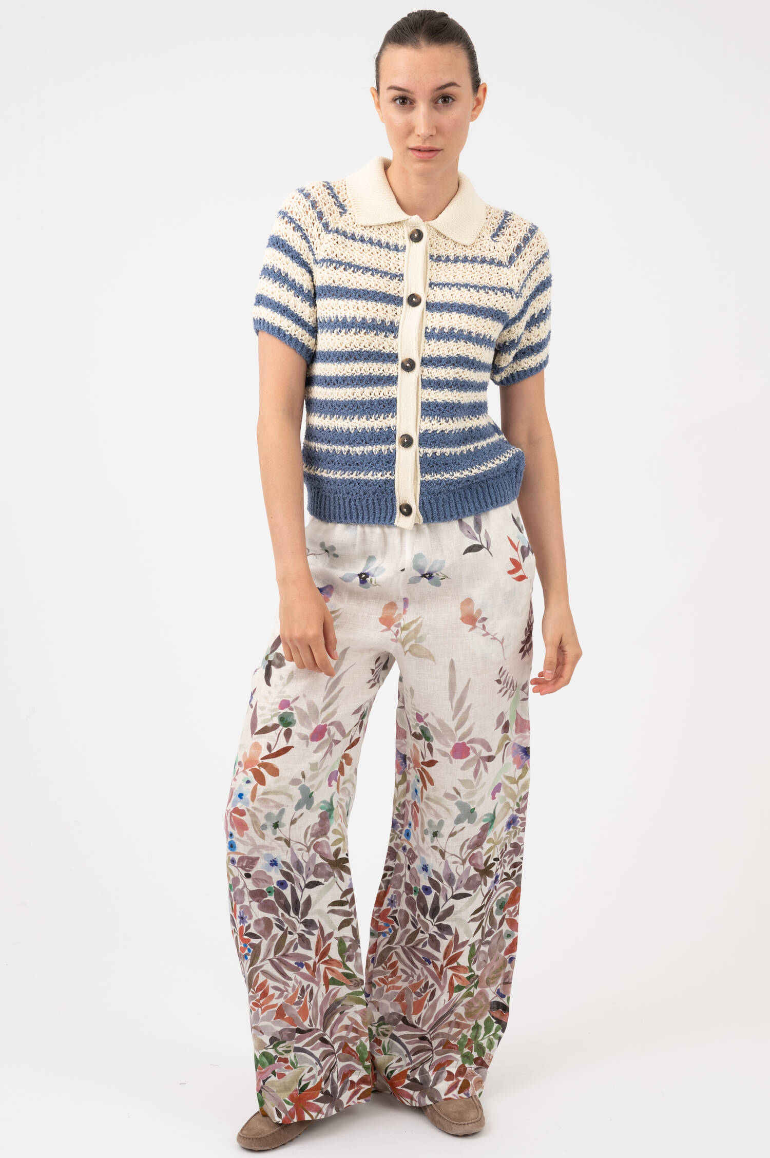 Strick Cardigan in Weiß/Blau