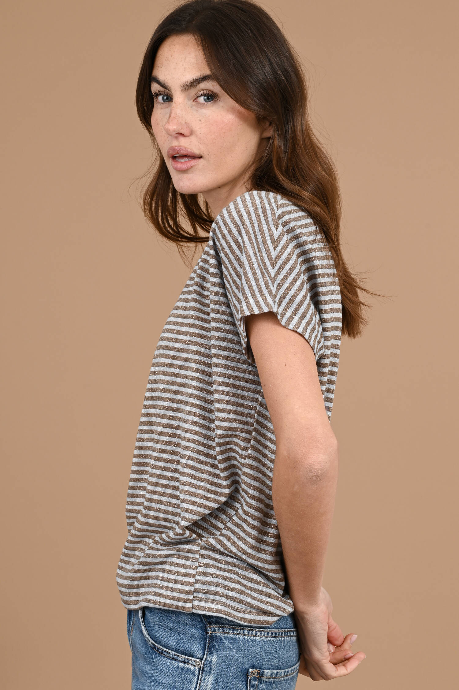 T-Shirt PAMAYU in Braun/Grau gestreift T-Shirt PAMAYU in Braun/Grau gestreift