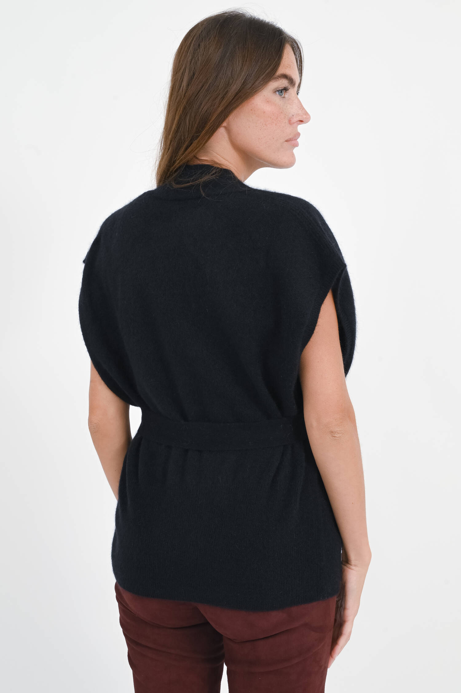 Cashmere Jacke mit Bindegürtel in Schwarz