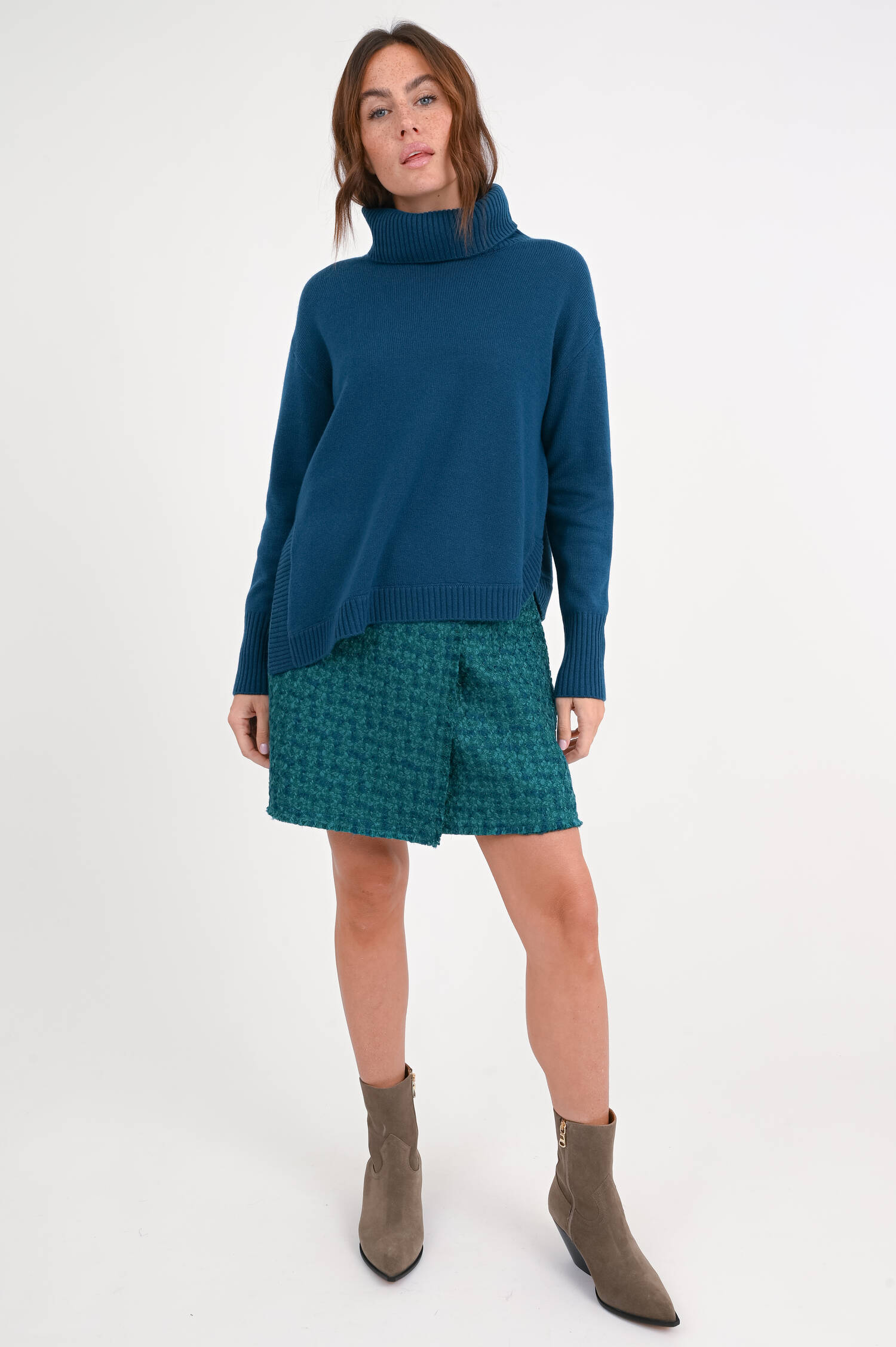 Mini Tweed Rock in Türkis