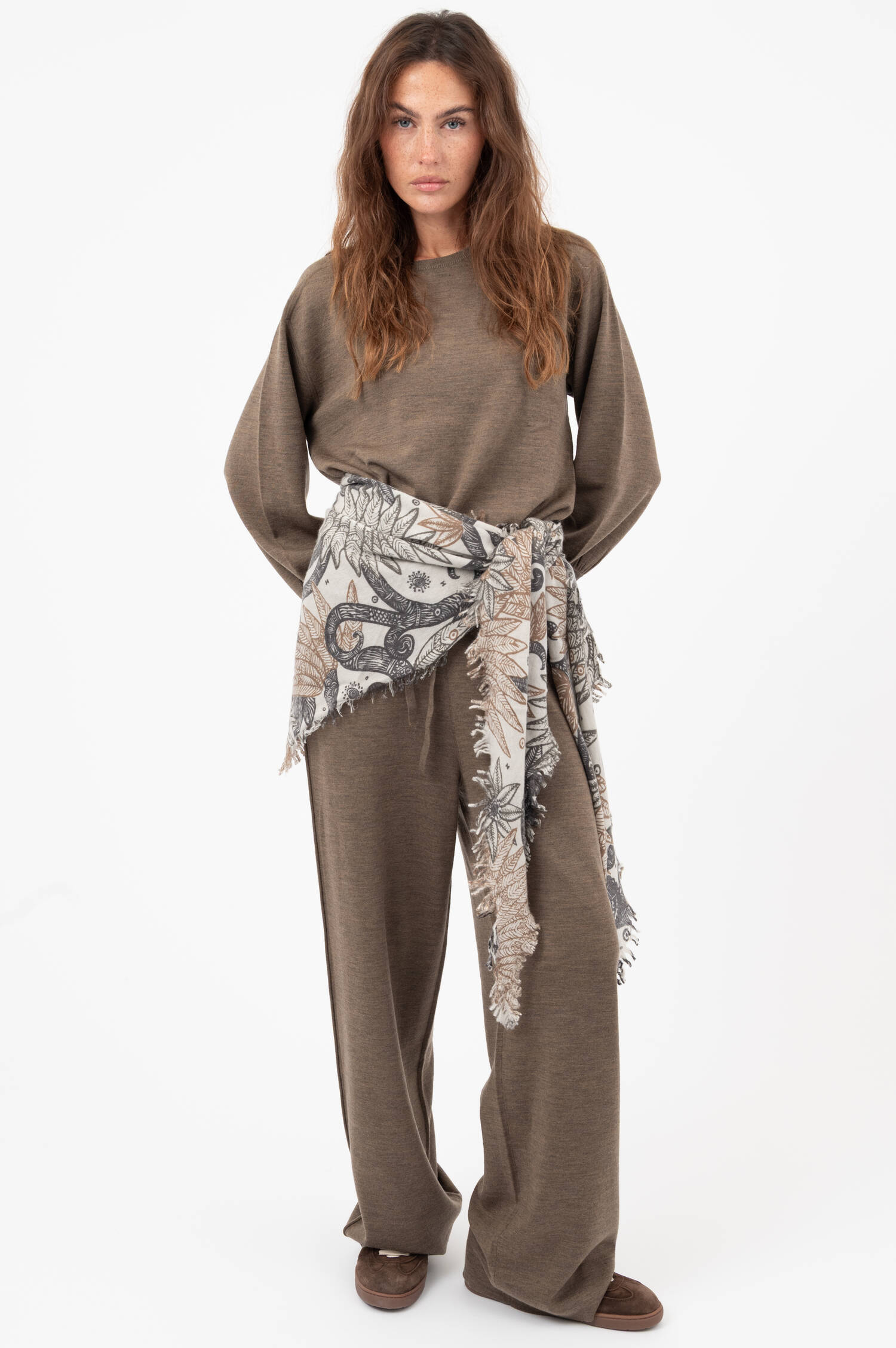 Woll-Mix-Pullover in Braun meliert