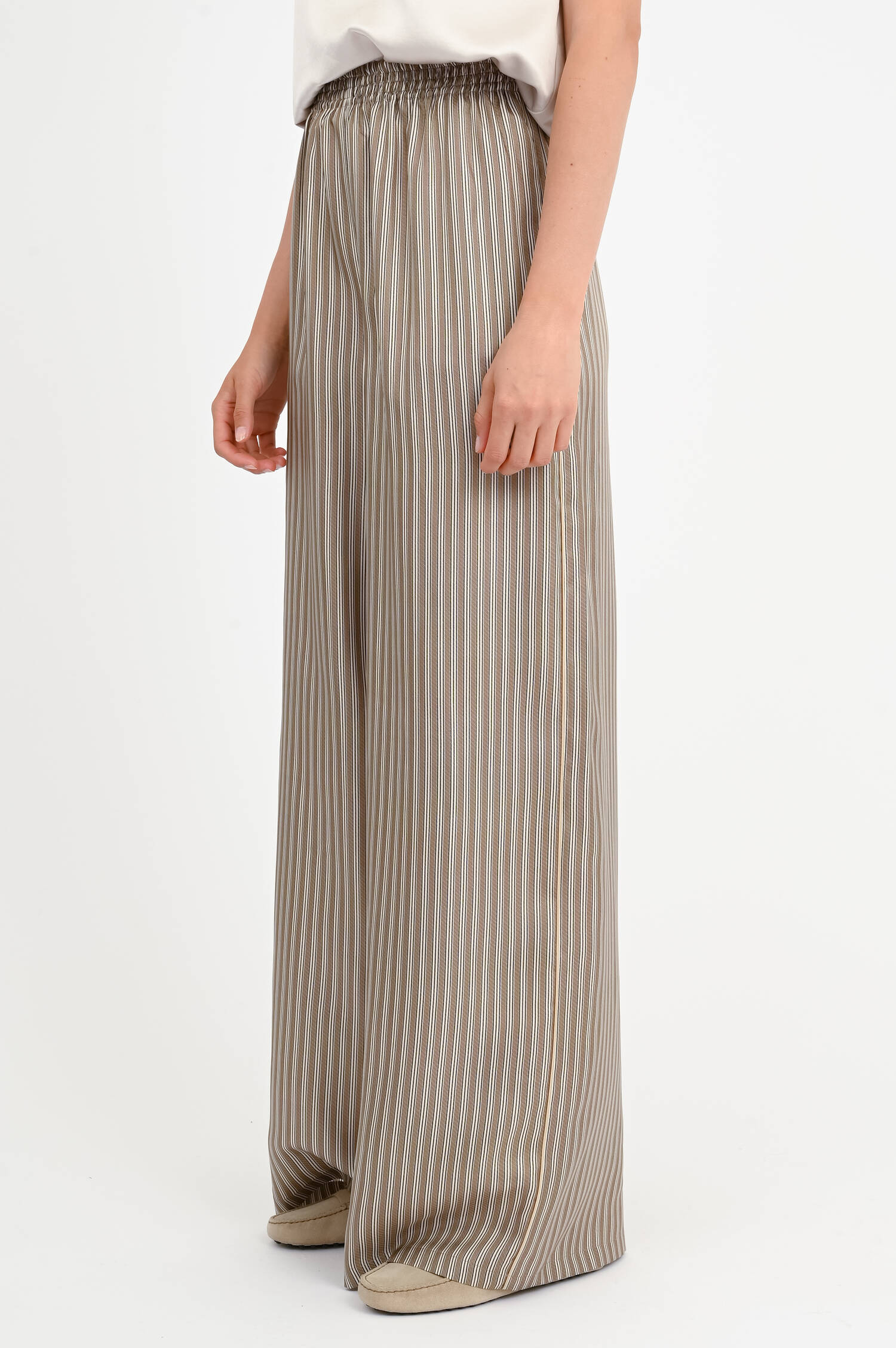 Gestreifte Seidenhose LADINO in Khaki/Beige