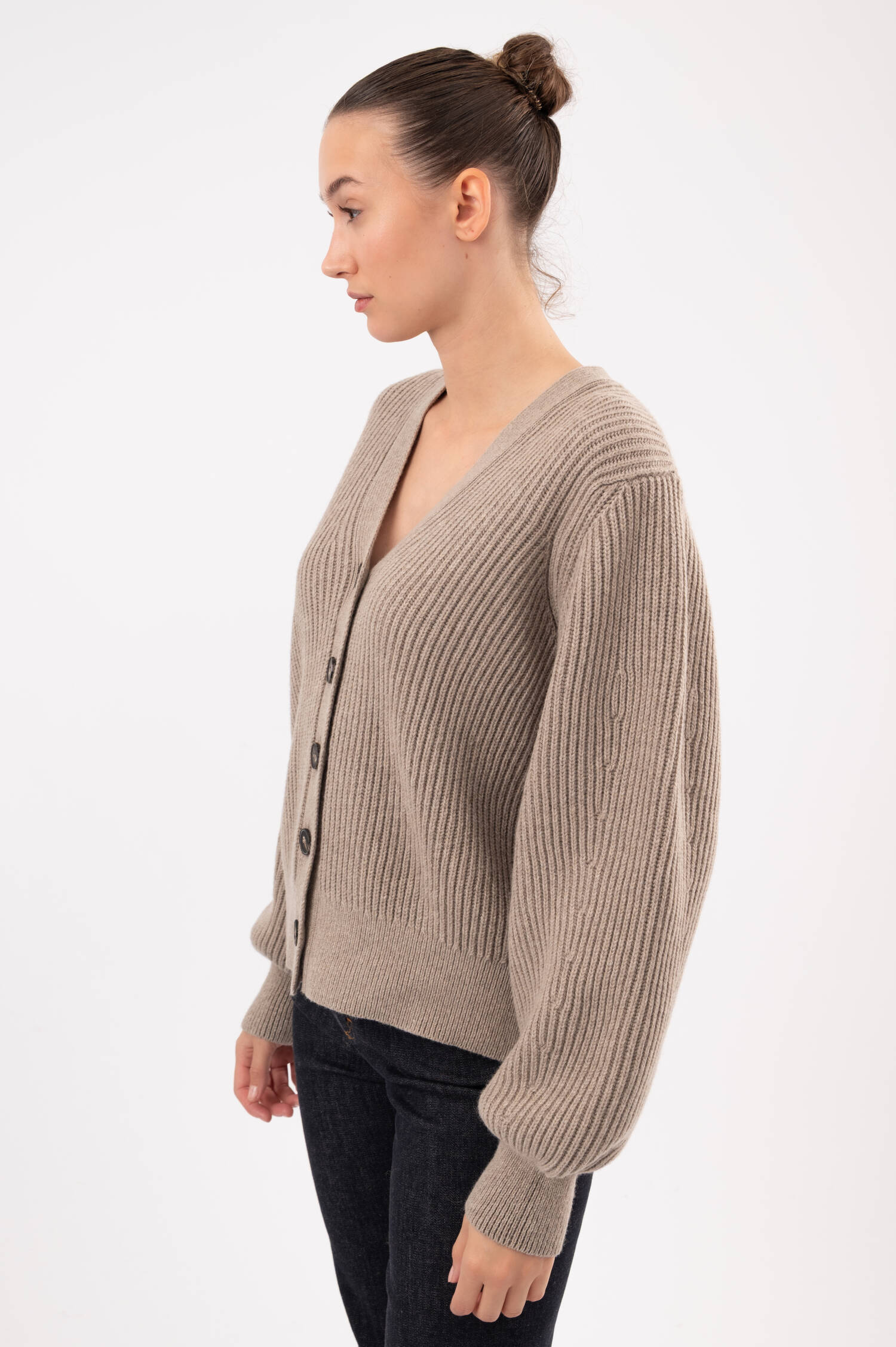 Rippstrick-Jacke aus Wolle in Beige Rippstrick-Jacke aus Wolle in Beige
