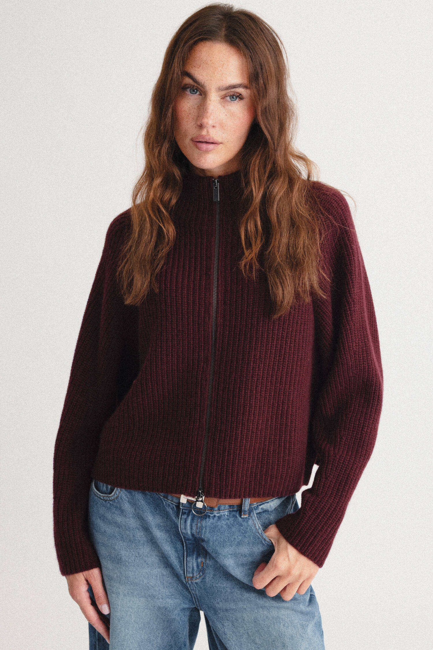 Strick Woll-Cardigan in Burgundy