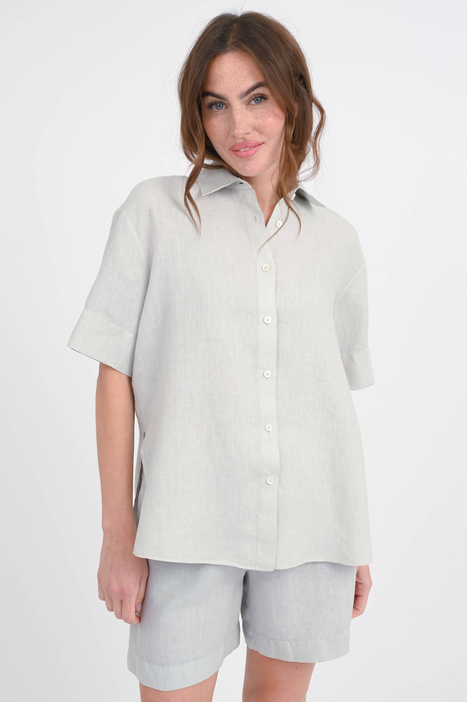 Kurzarm Leinenbluse ZOE in Stone