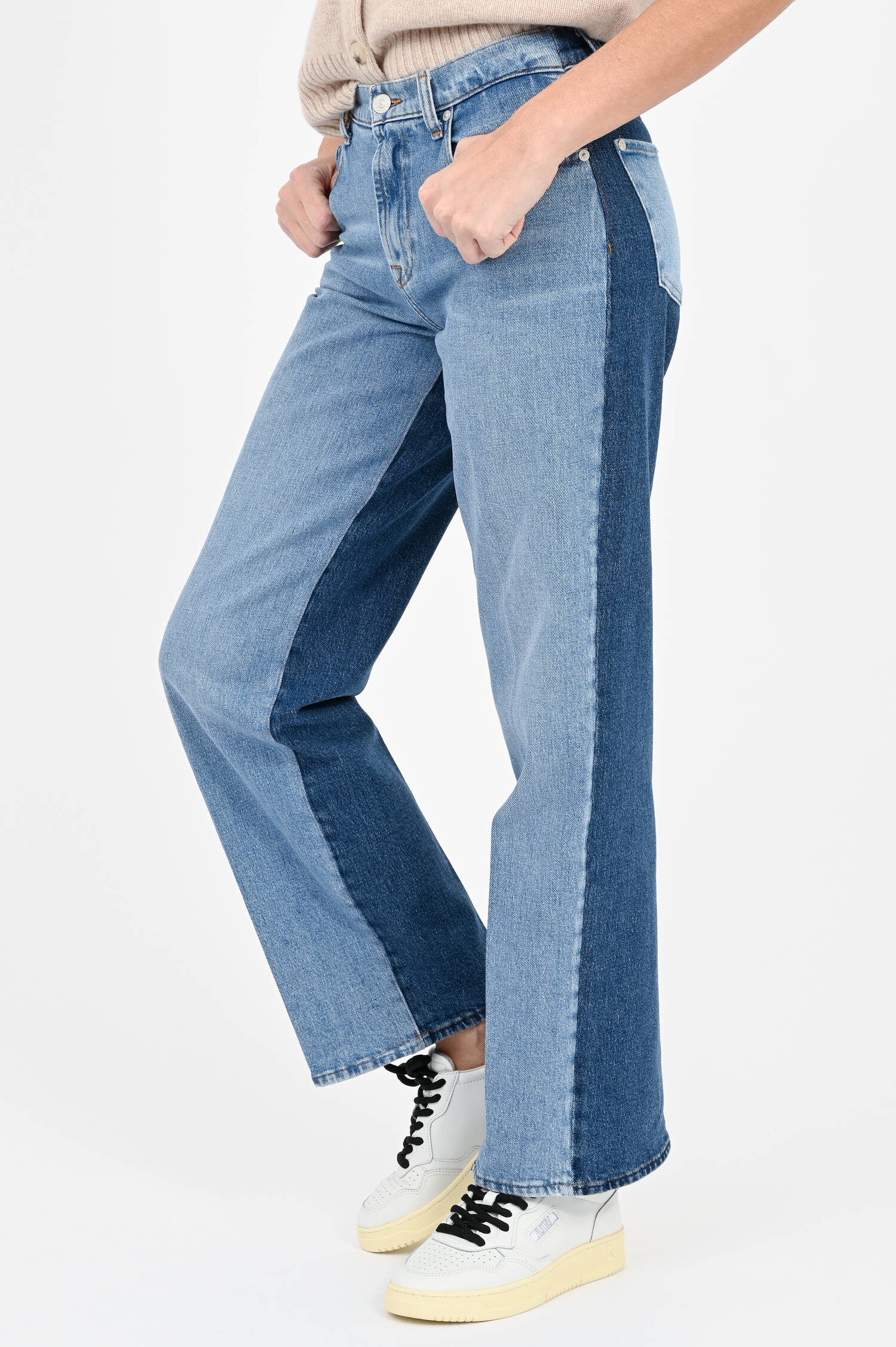 Zweifärbige-Jeans in Hellblau/Dunkelblau