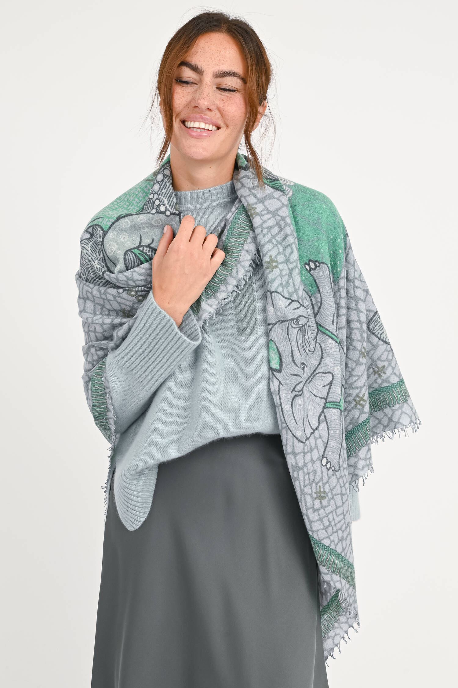 Schal LUMBO aus Cashmere in Grau/Grün