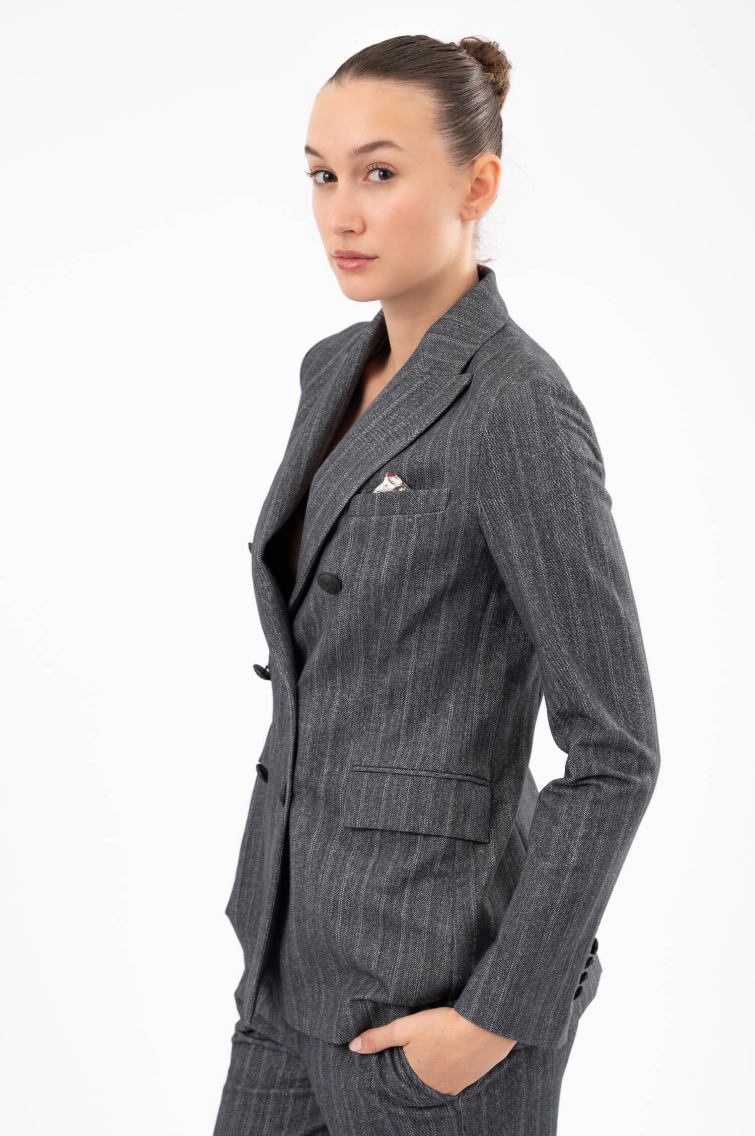 Gestreifter Blazer in Grau meliert