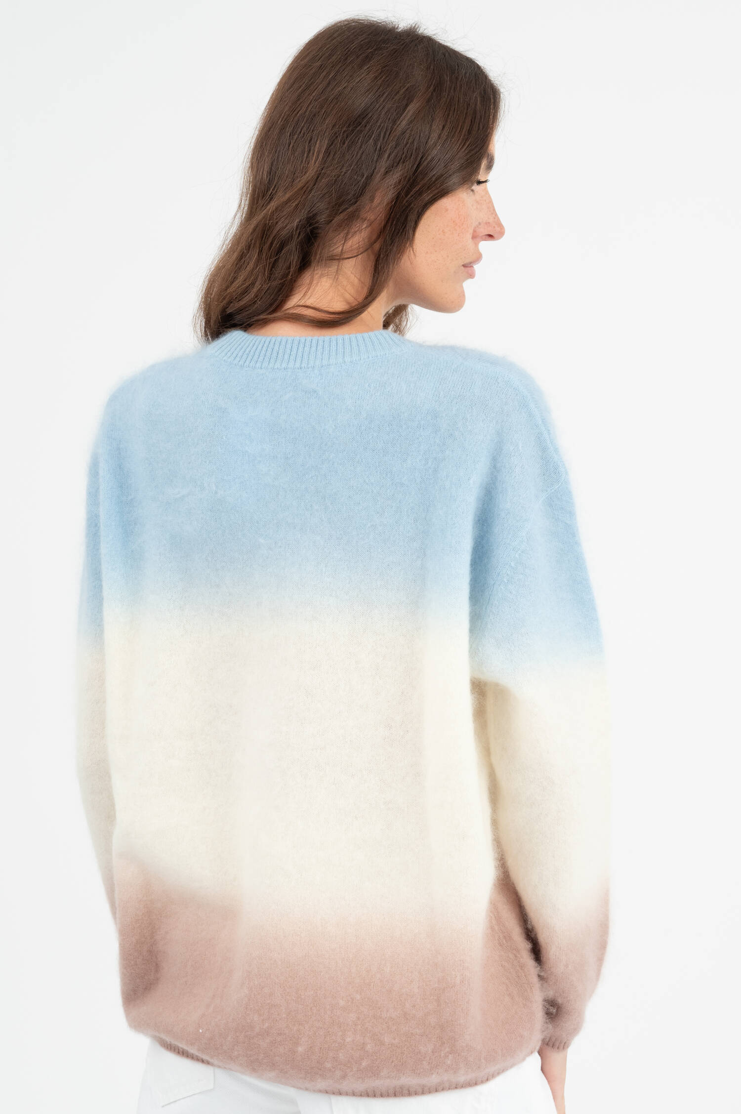 Woll-Cashmere Pullover in Blau/Weiß/Taupe