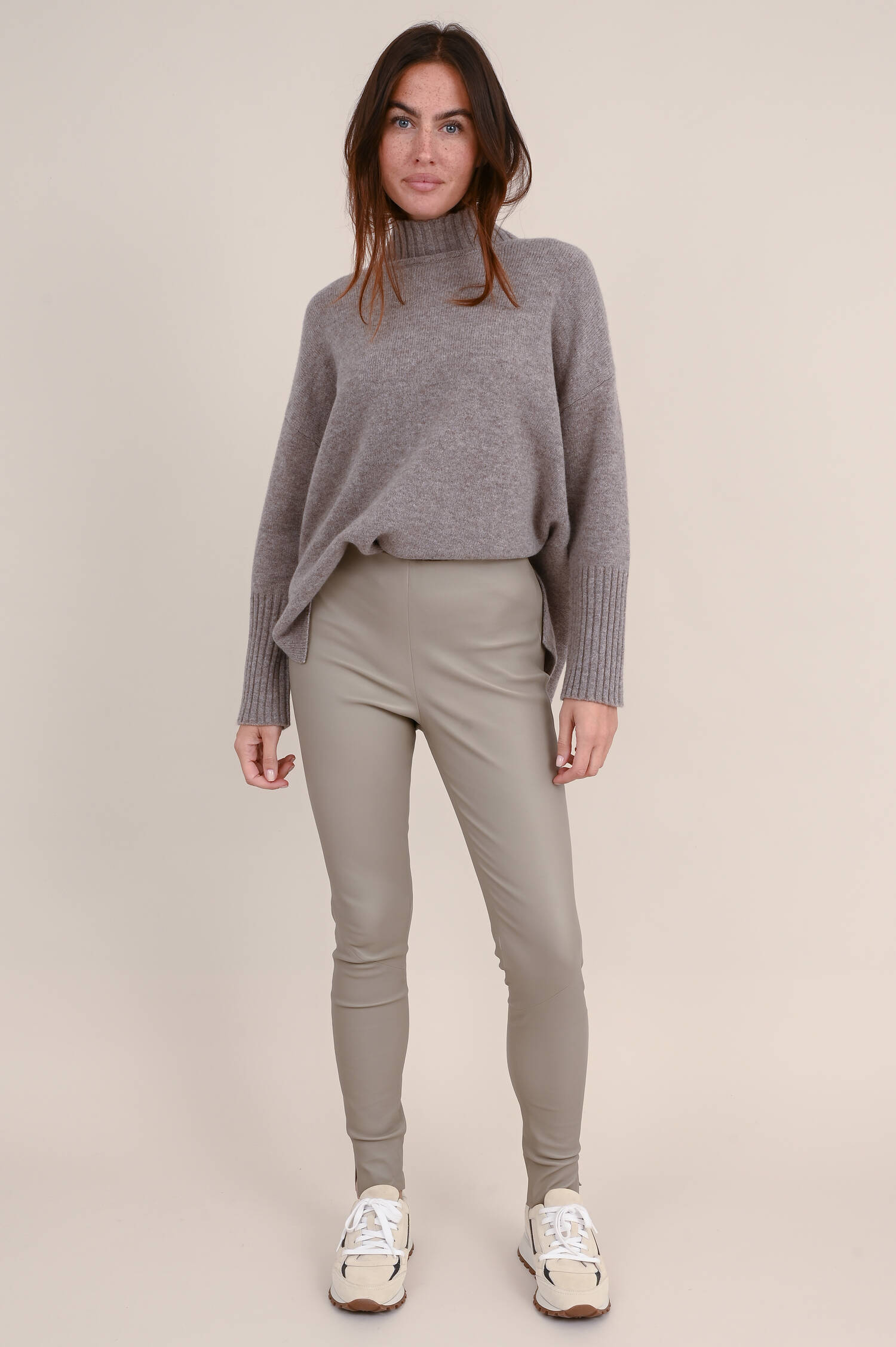 Nappaleder Legging in Taupe