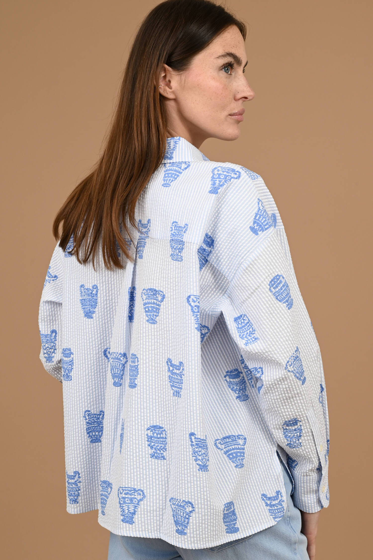 Strukturierte Bluse GRETA in Blau/Weiß