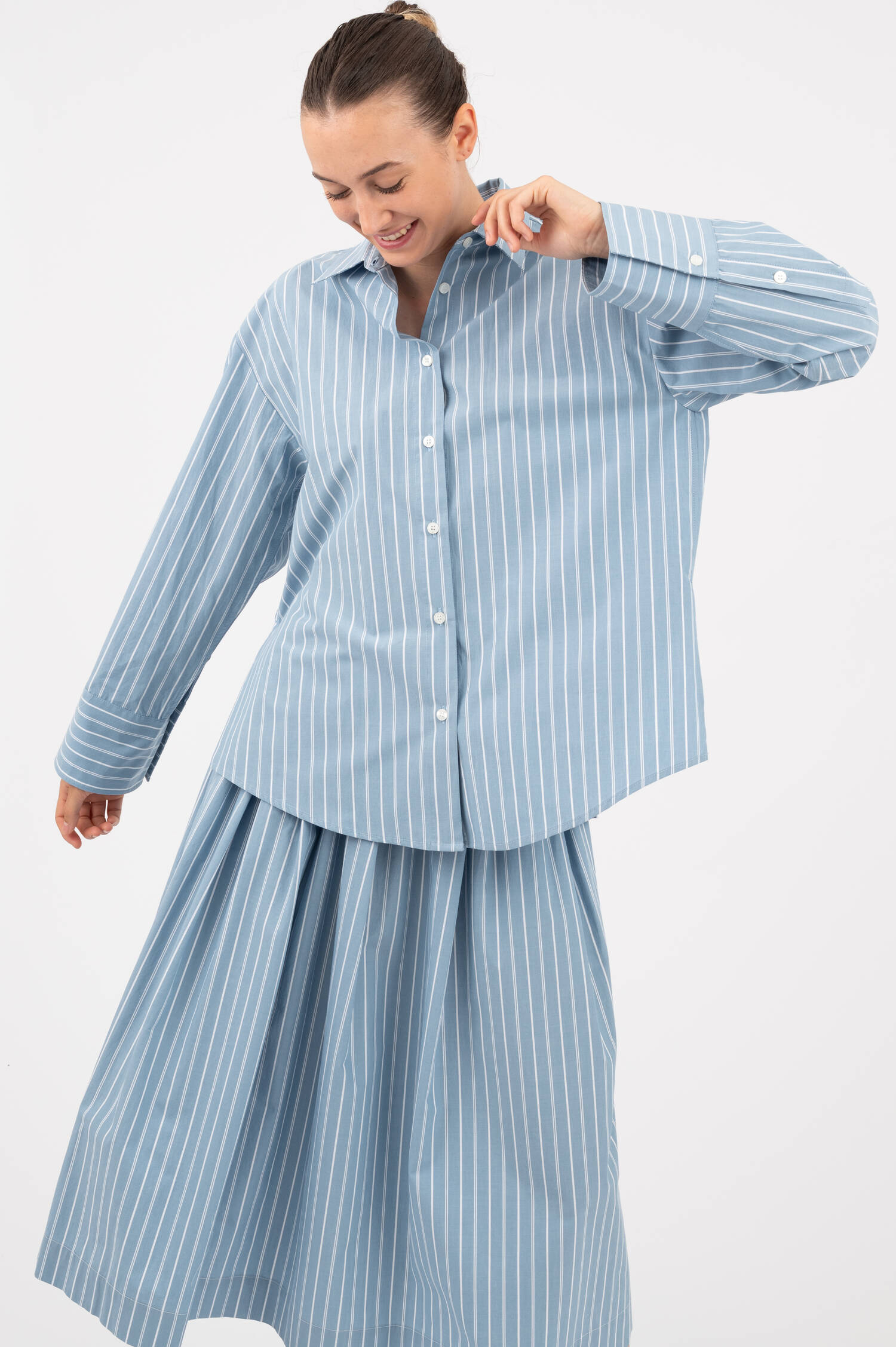 Oversize Bluse CAMICIA in Blau/Weiß gestreift