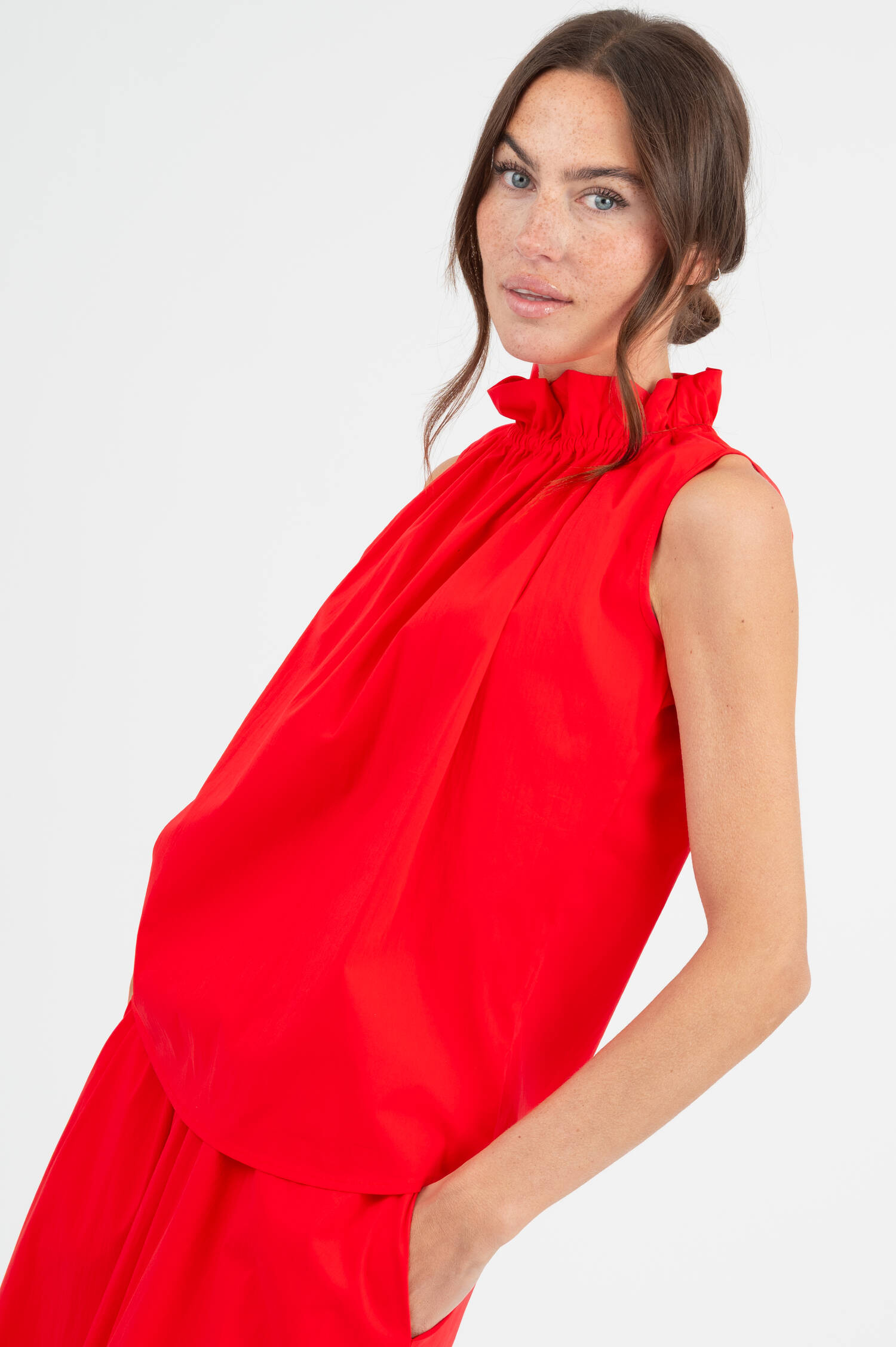 Popeline Blusentop in Rot Popeline Blusentop in Rot