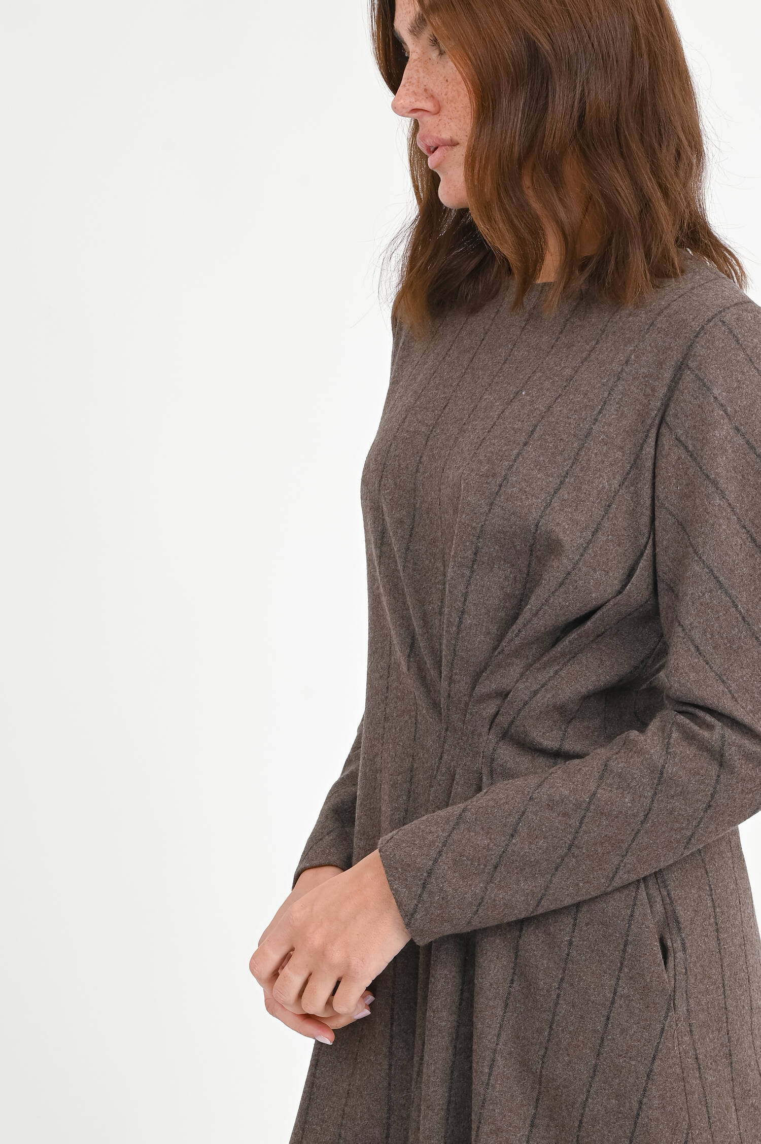 Kleid LENTINI mit Nadelstreifen Dunkelbraun