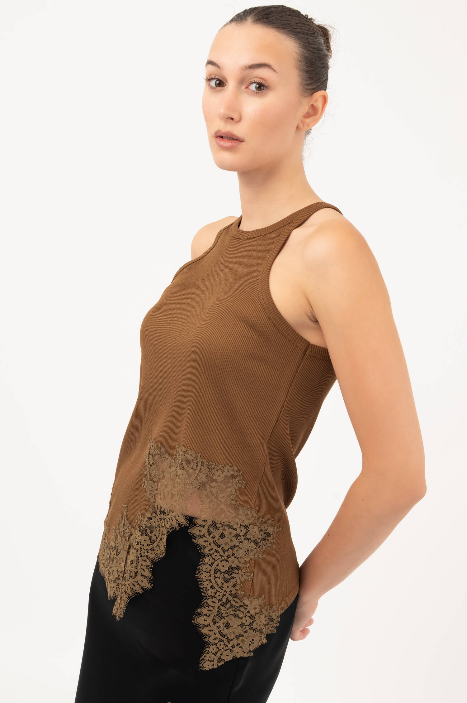 Tanktop mit Spitze in Braun