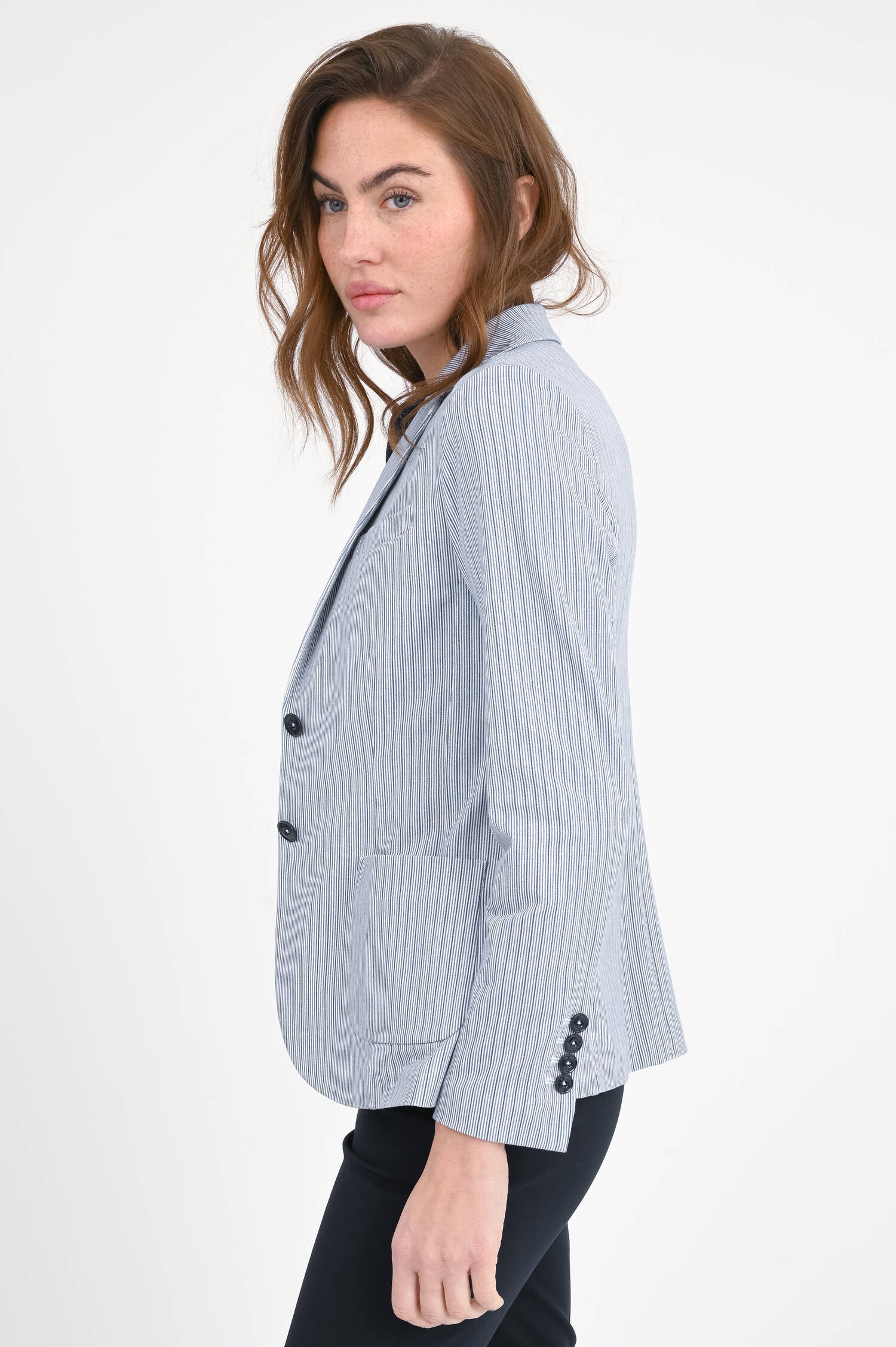 Gestreifter Jersey-Blazer in Blau/Weiß