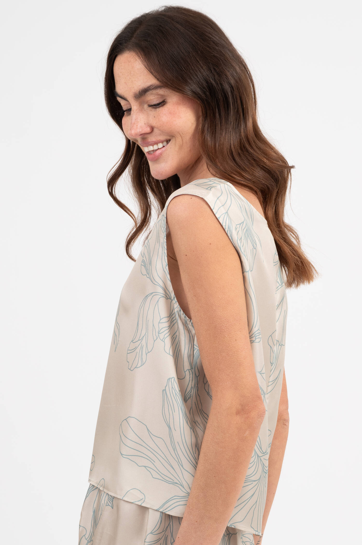 Blusentop aus Seide mit Print in Creme Blusentop aus Seide mit Print in Creme