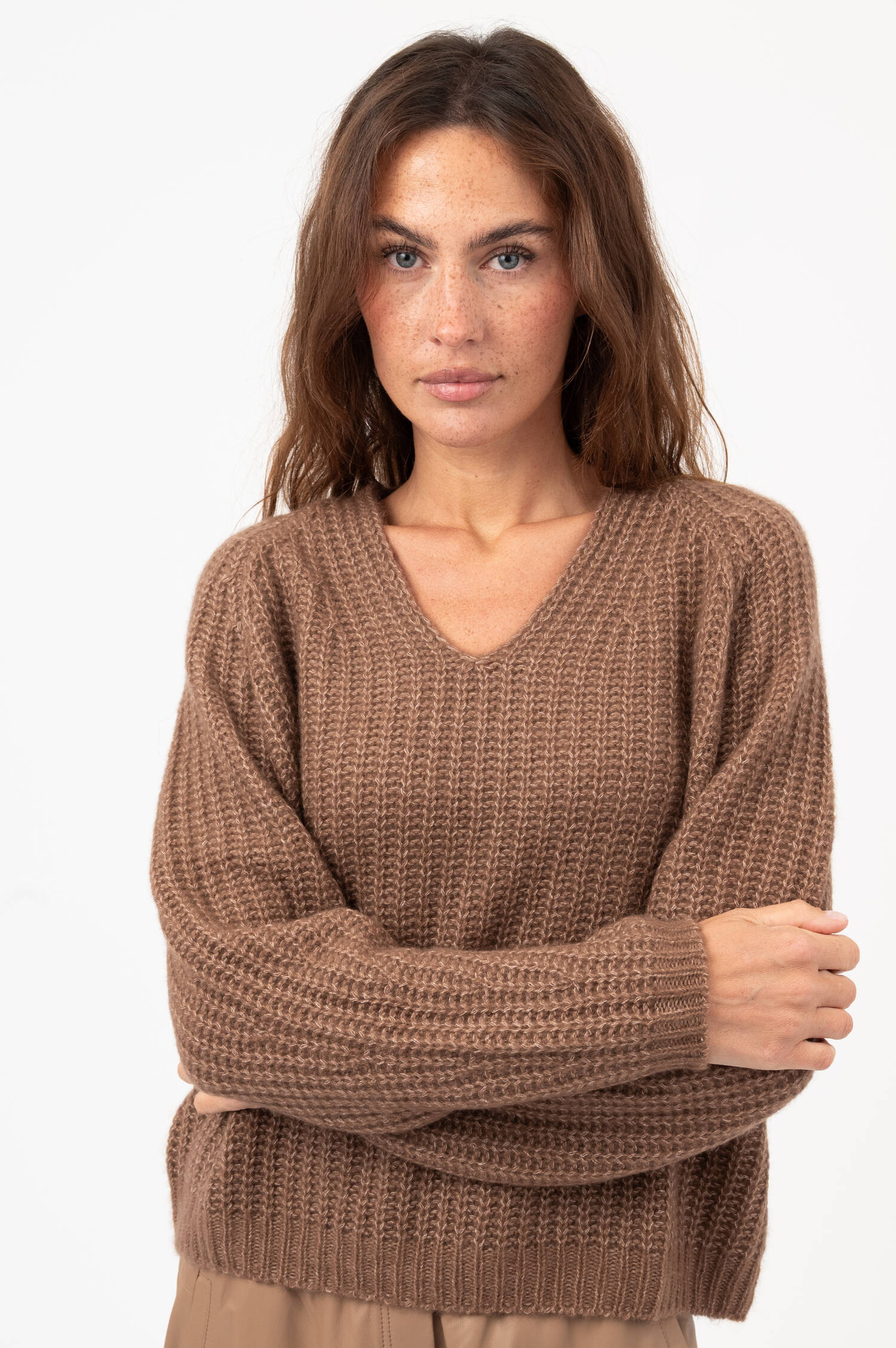 Cashmere-Baumwoll-Pullover in Braun meliert Cashmere-Baumwoll-Pullover in Braun meliert
