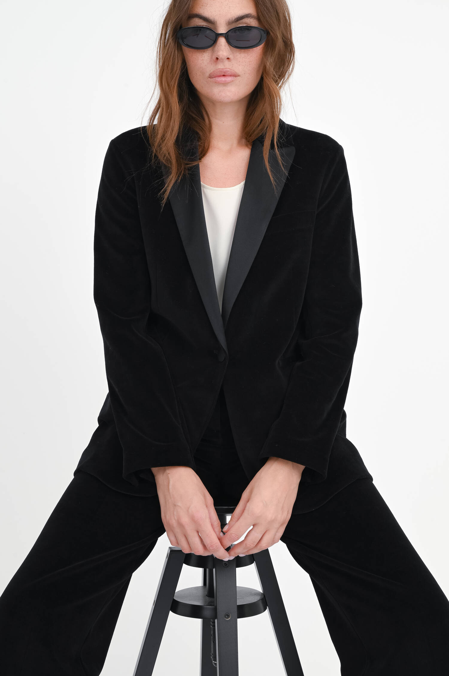 Samt-Blazer aus Baumwoll-Mix in Schwarz