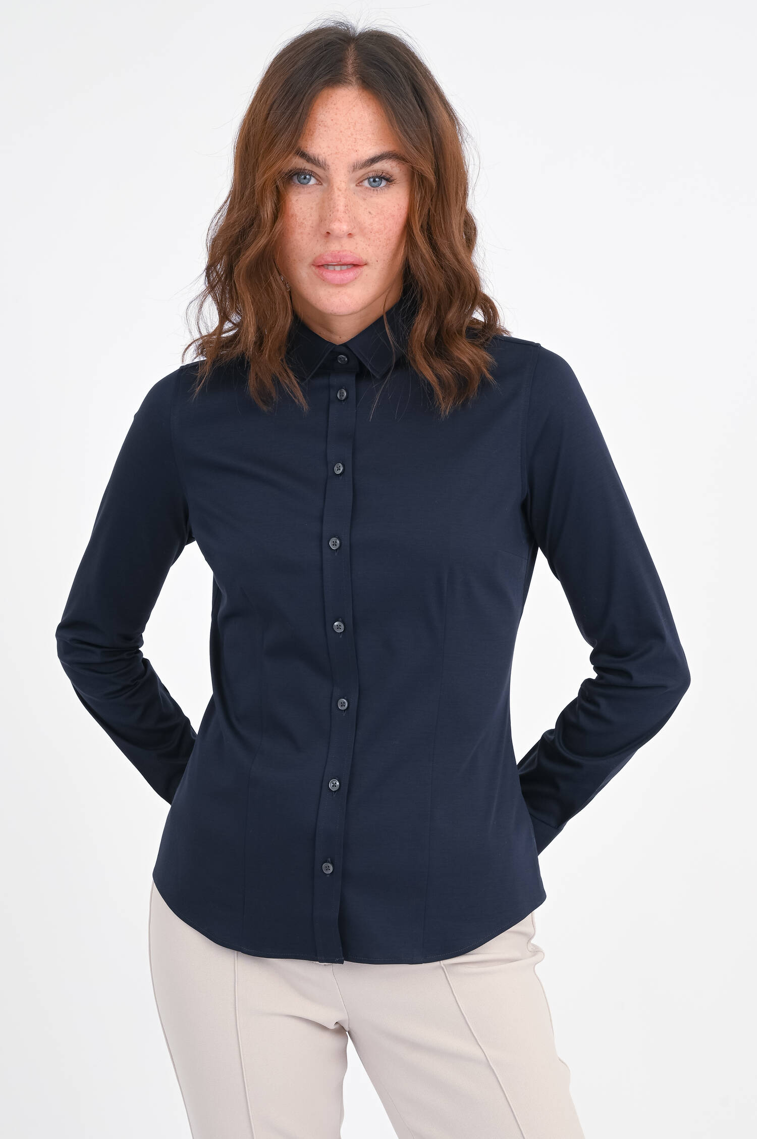 Taillierte Jersey-Bluse in Navy