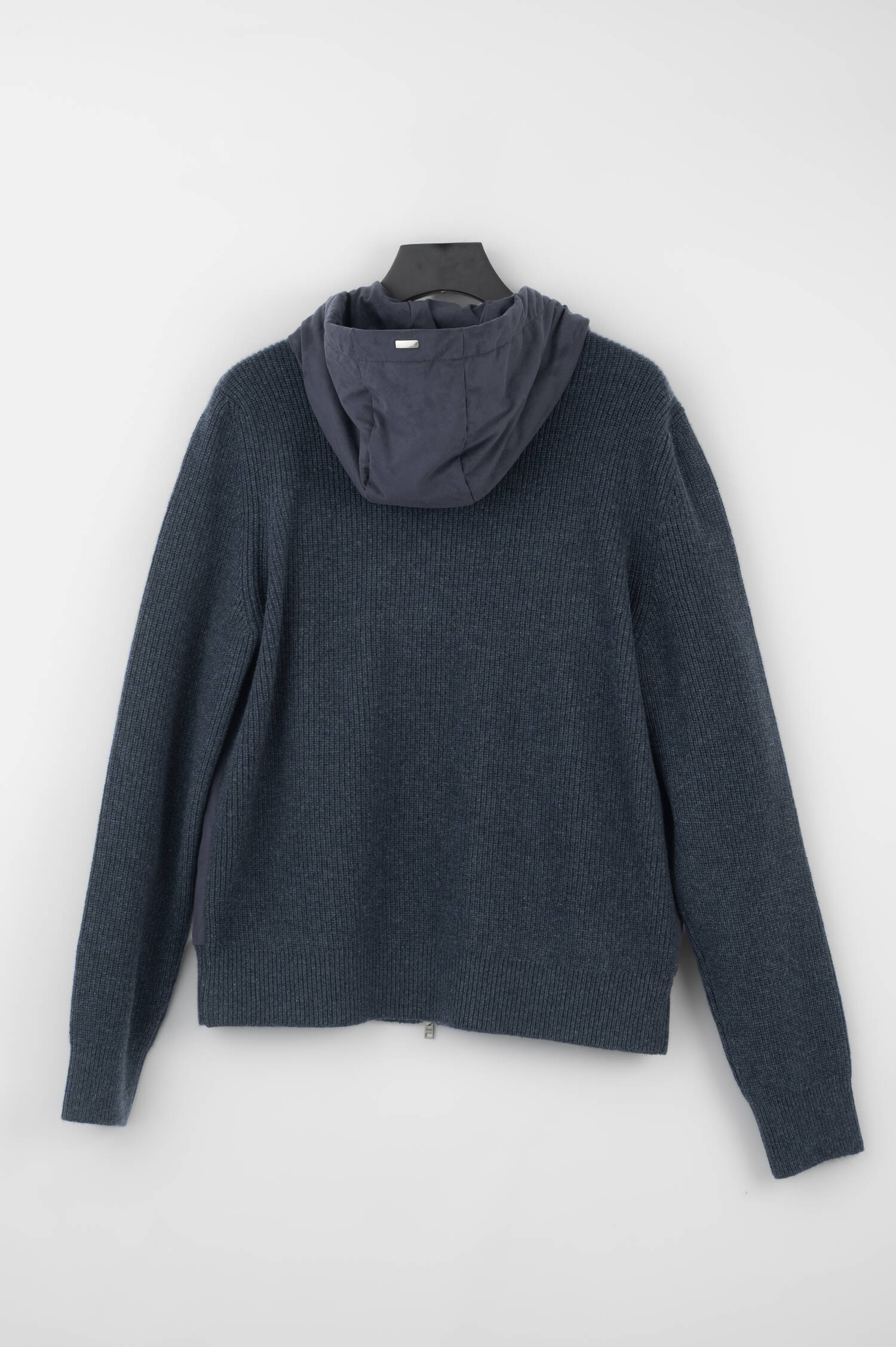 Hybrid Kapuzenjacke mit Rippstrick-Einsatz in Navy Hybrid Kapuzenjacke mit Rippstrick-Einsatz in Navy