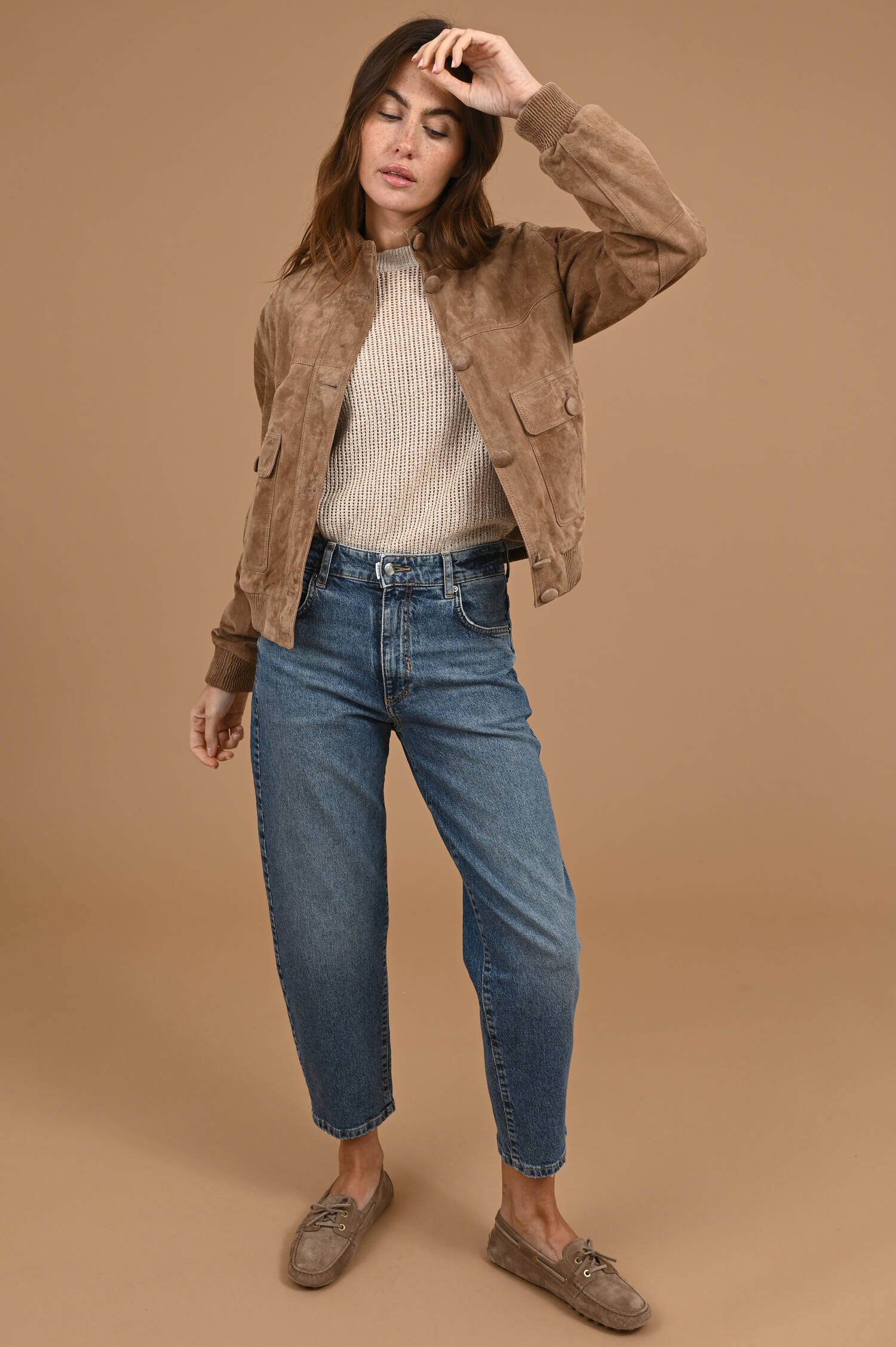 Lederbomberjacke in Braun