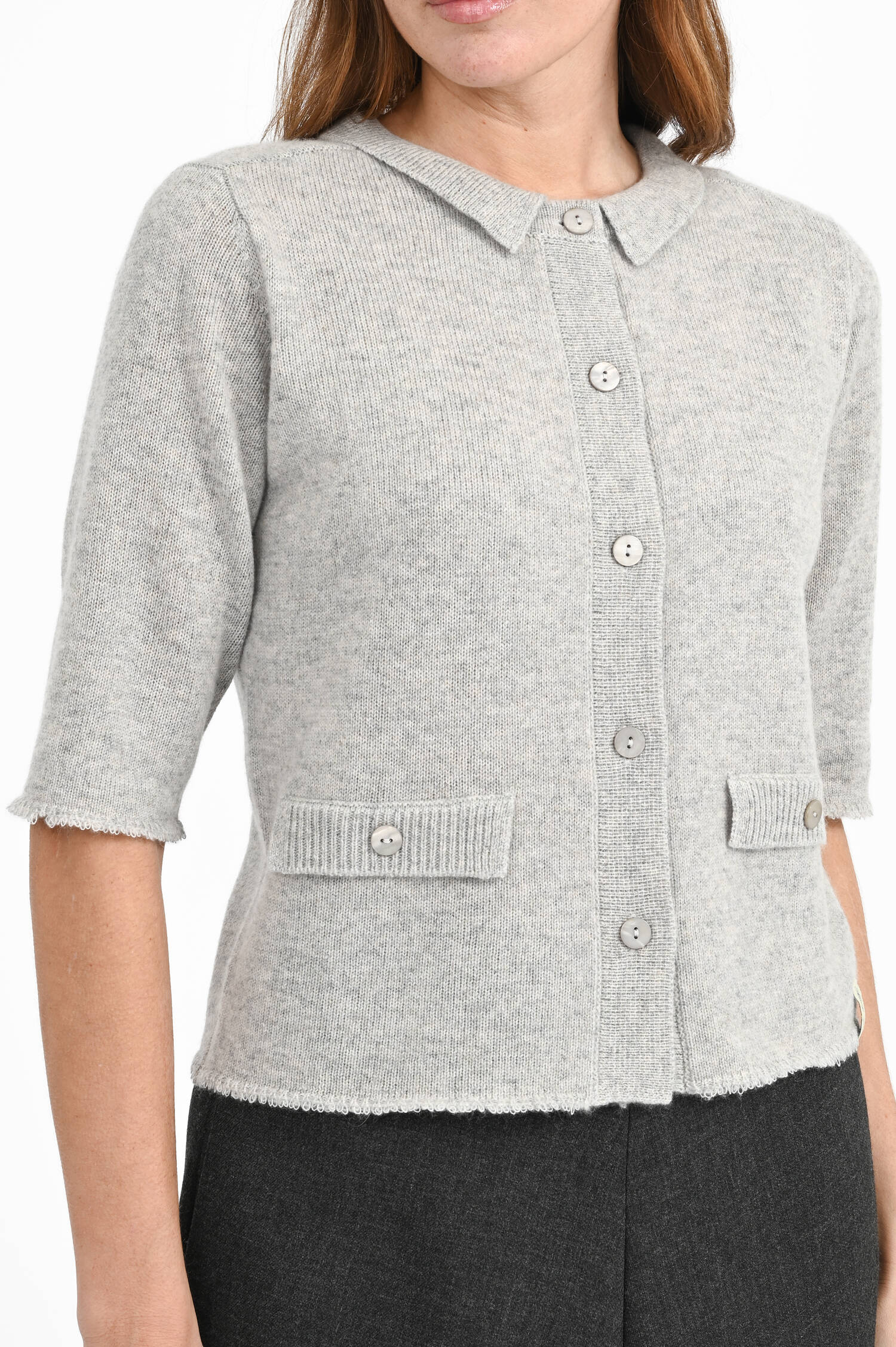 Kurzarm Cardigan aus Cashmere-Mix in Light Grey Kurzarm Cardigan aus Cashmere-Mix in Light Grey