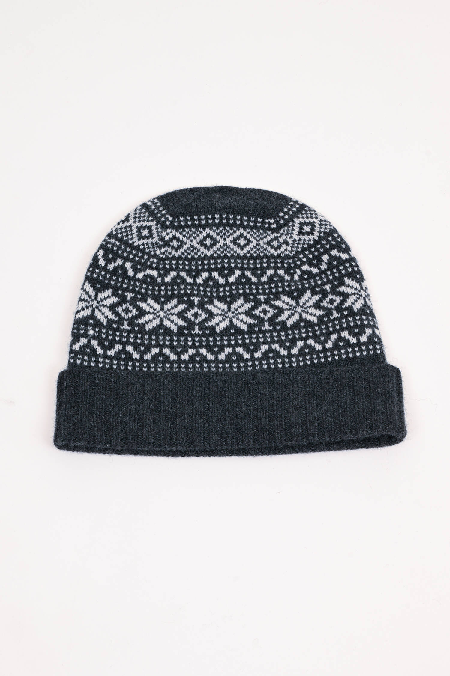 Cashmere Mütze mit Muster in Grau/Weiß Cashmere Mütze mit Muster in Grau/Weiß