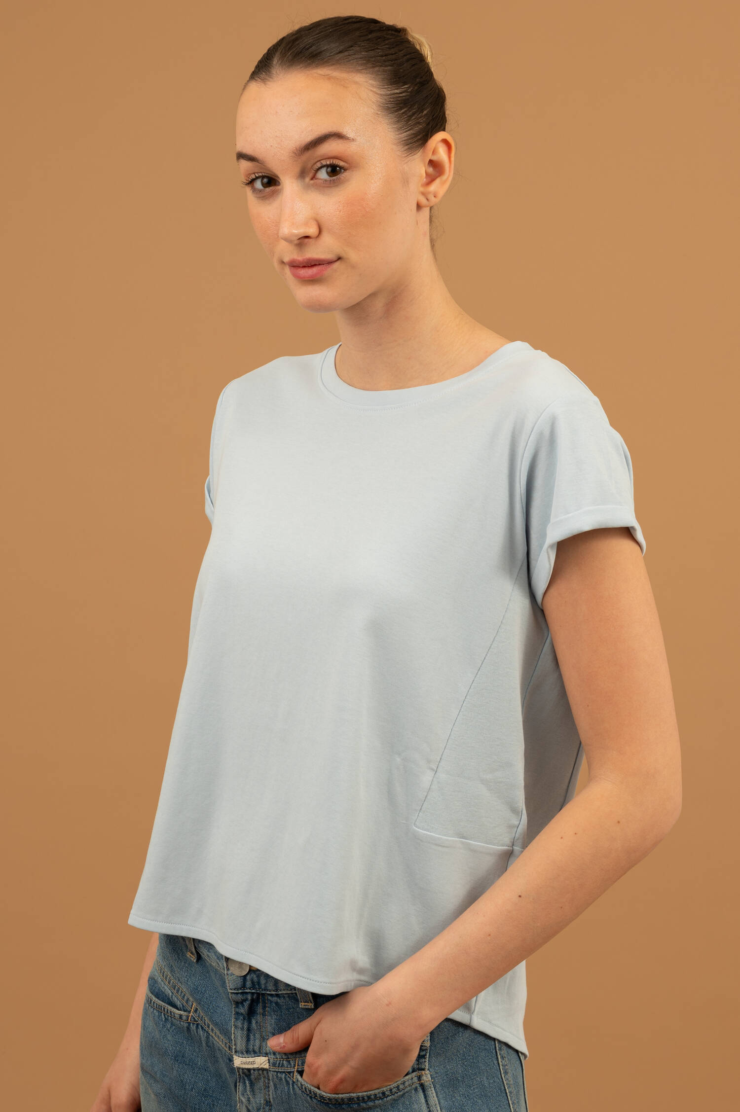 Baumwoll T-Shirt LILY in Eisblau