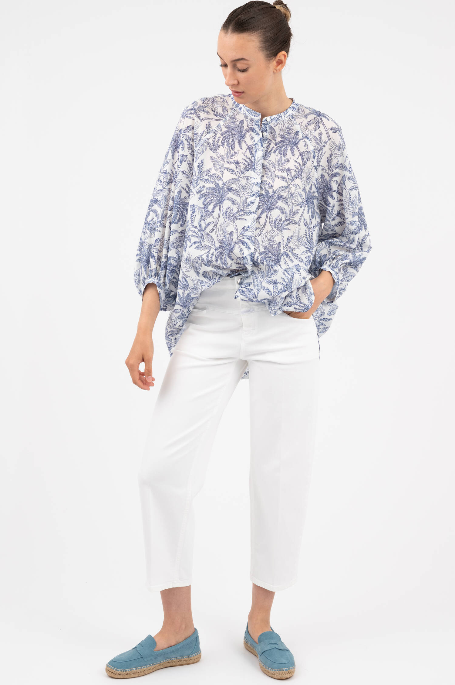 Bluse PALME in Weiß/Blau