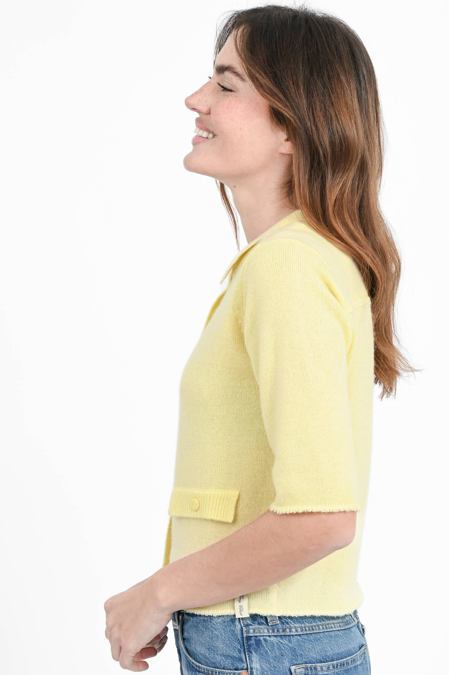 Kurzarm Cardigan aus Cashmere-Mix in Butteryellow Kurzarm Cardigan aus Cashmere-Mix in Butteryellow