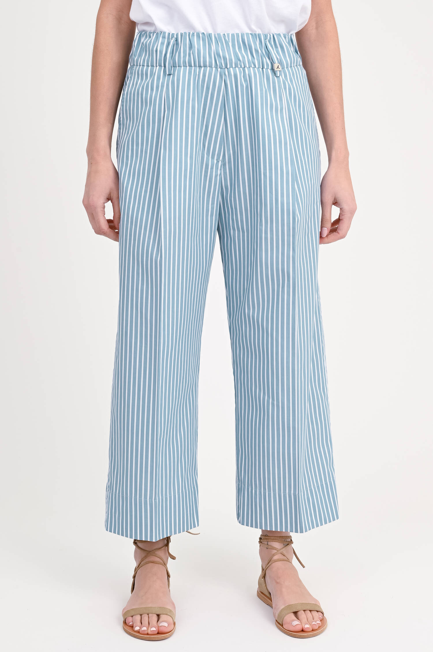 Gestreifte Baumwoll-Hose in Weiß/Türkis Gestreifte Baumwoll-Hose in Weiß/Türkis